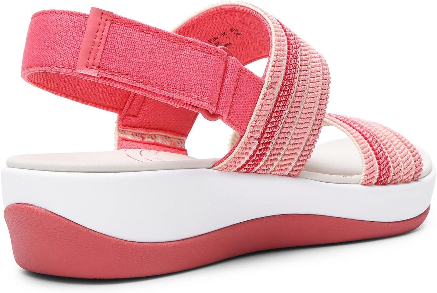 imageDREAM PAIRS Womens Walking Sandals Lightweight Soft Footbed Low Wedge Comfort Indoor Outdoor Flat SandalsRed