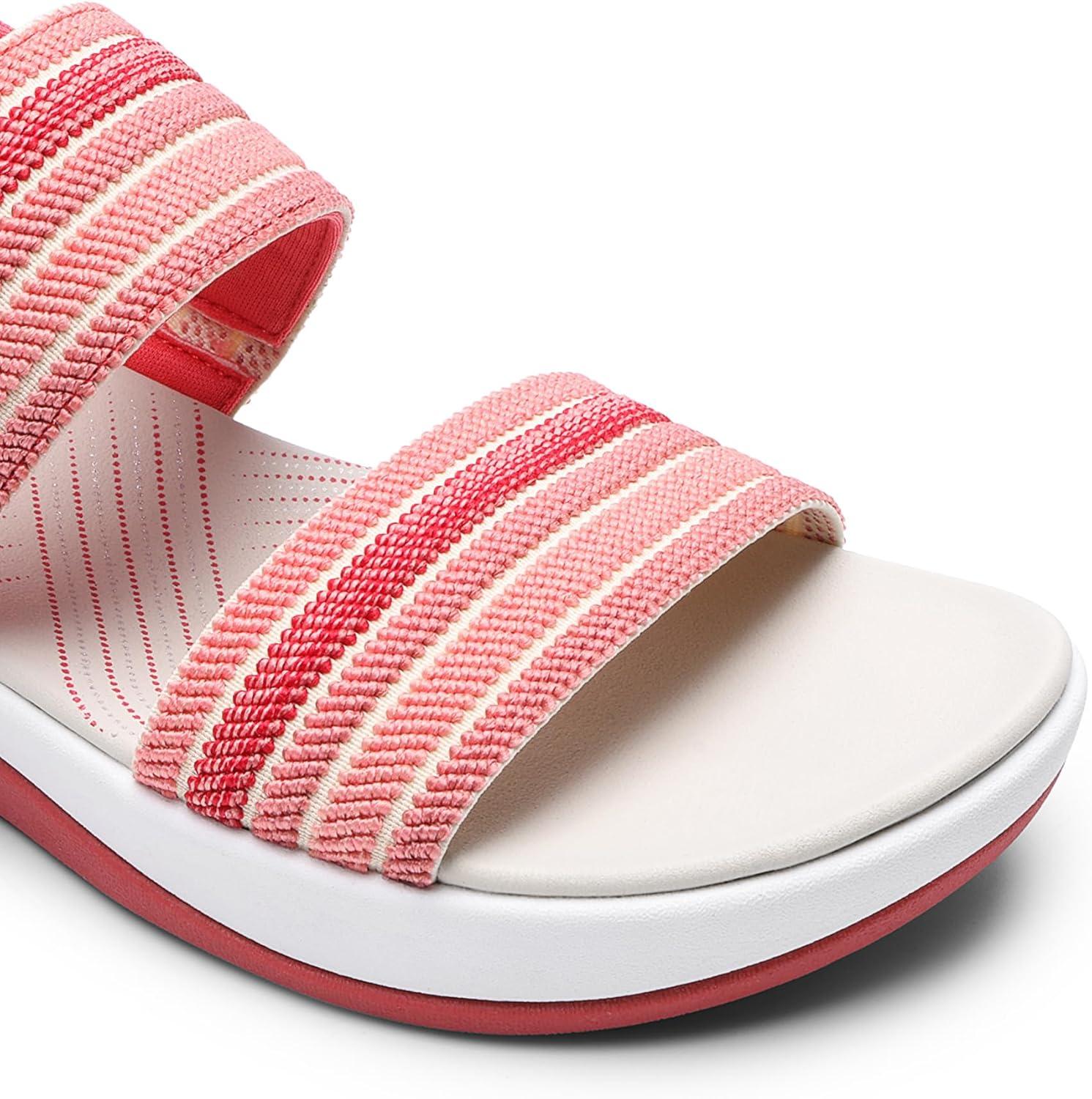 imageDREAM PAIRS Womens Walking Sandals Lightweight Soft Footbed Low Wedge Comfort Indoor Outdoor Flat SandalsRed