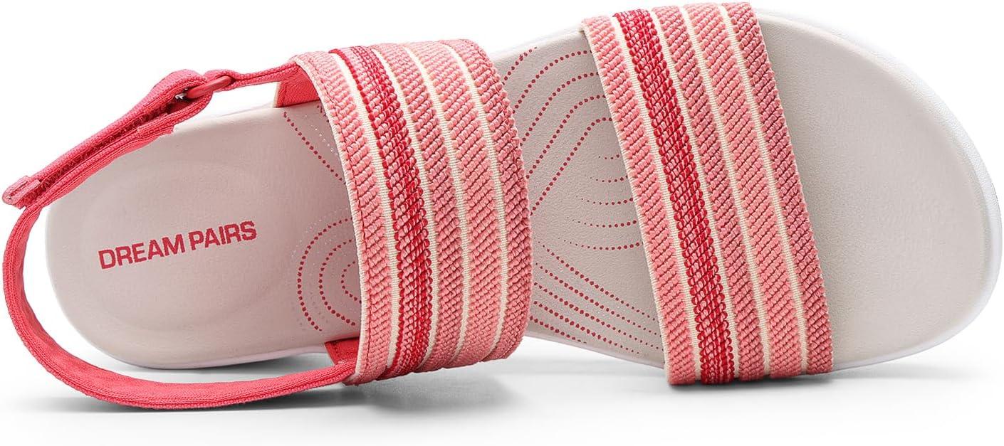 imageDREAM PAIRS Womens Walking Sandals Lightweight Soft Footbed Low Wedge Comfort Indoor Outdoor Flat SandalsRed