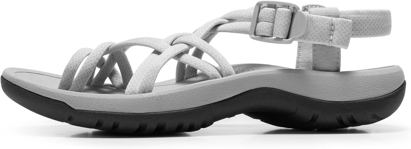imageDREAM PAIRS Womens Walking Sandals With Arch Support Elastic Strap Summer Sport Athletic Casual Hiking Outdoor SandalLight Grey