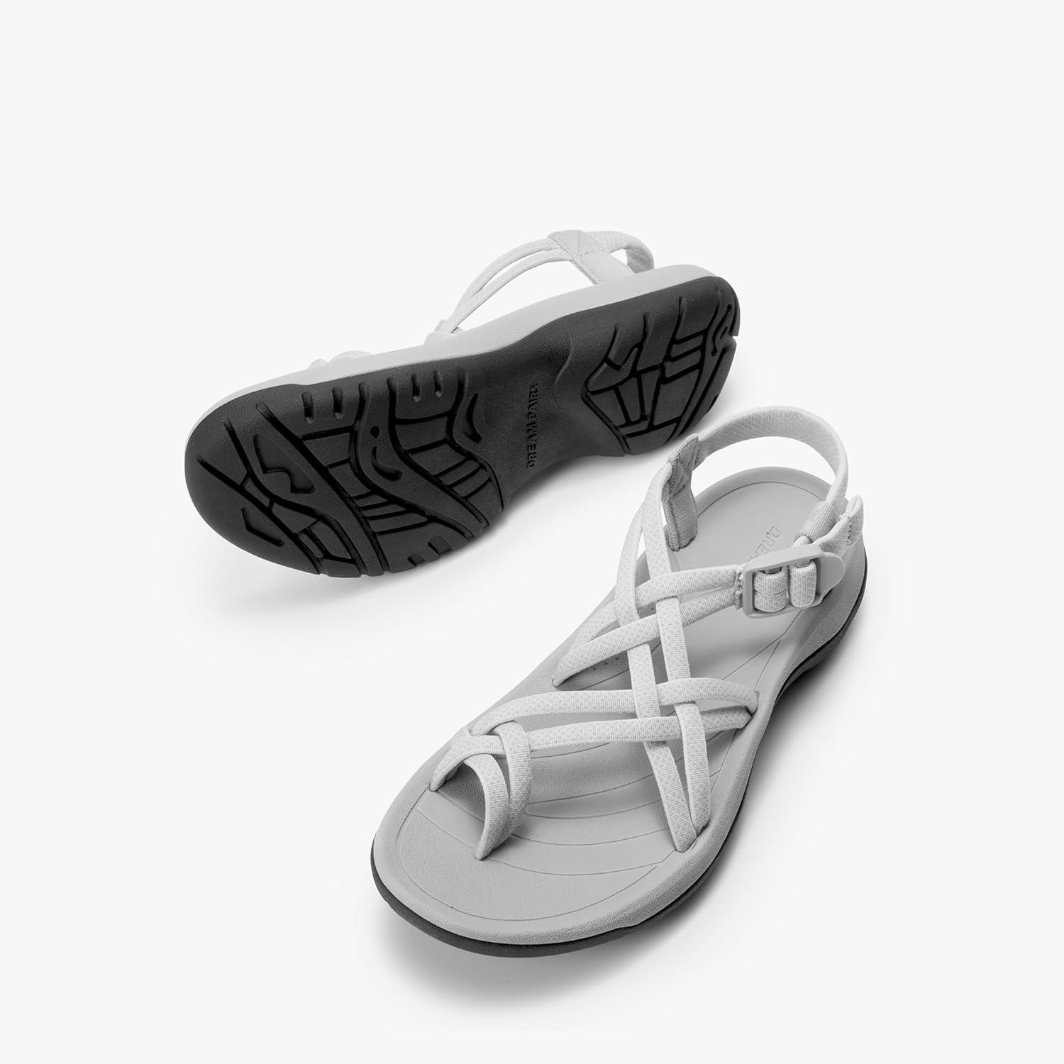 imageDREAM PAIRS Womens Walking Sandals With Arch Support Elastic Strap Summer Sport Athletic Casual Hiking Outdoor SandalLight Grey