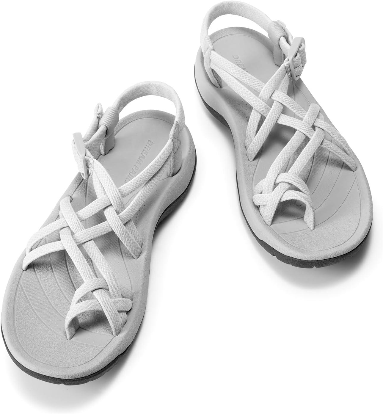 imageDREAM PAIRS Womens Walking Sandals With Arch Support Elastic Strap Summer Sport Athletic Casual Hiking Outdoor SandalLight Grey