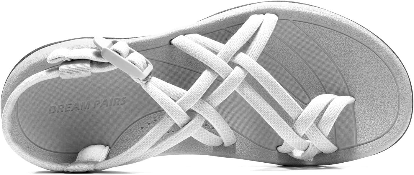 imageDREAM PAIRS Womens Walking Sandals With Arch Support Elastic Strap Summer Sport Athletic Casual Hiking Outdoor SandalLight Grey