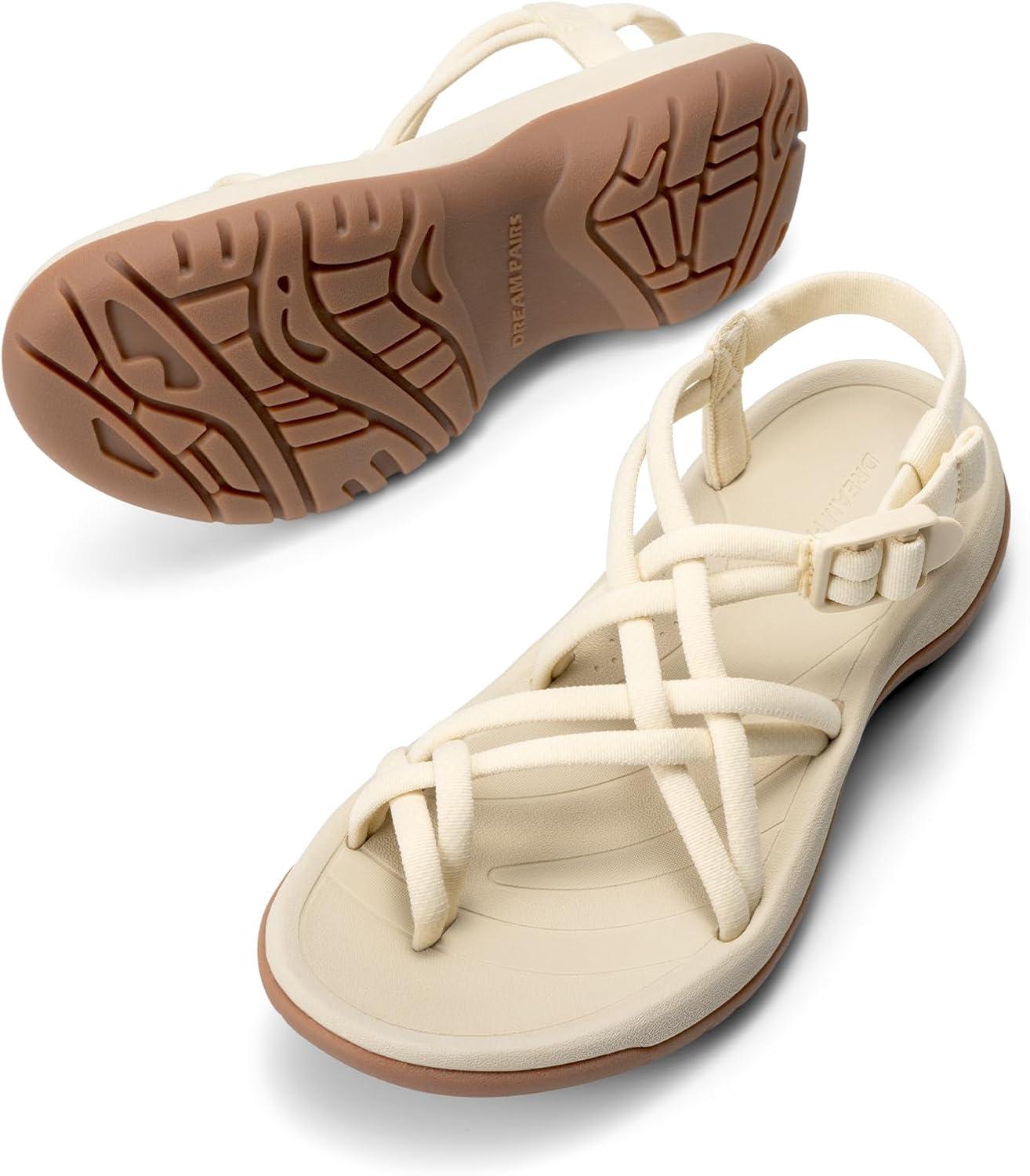imageDREAM PAIRS Womens Walking Sandals With Arch Support Elastic Strap Summer Sport Athletic Casual Hiking Outdoor SandalNude