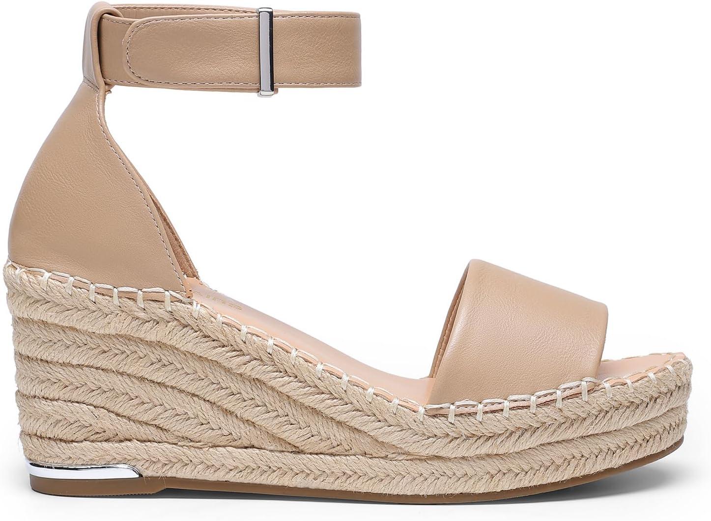 imageDREAM PAIRS Womens Wedge Sandals Open Toe Espadrilles Sandals Comfortable Dressy Ankle Strap Platform Sandals Suitable for Work Beach Summer ShoesNude