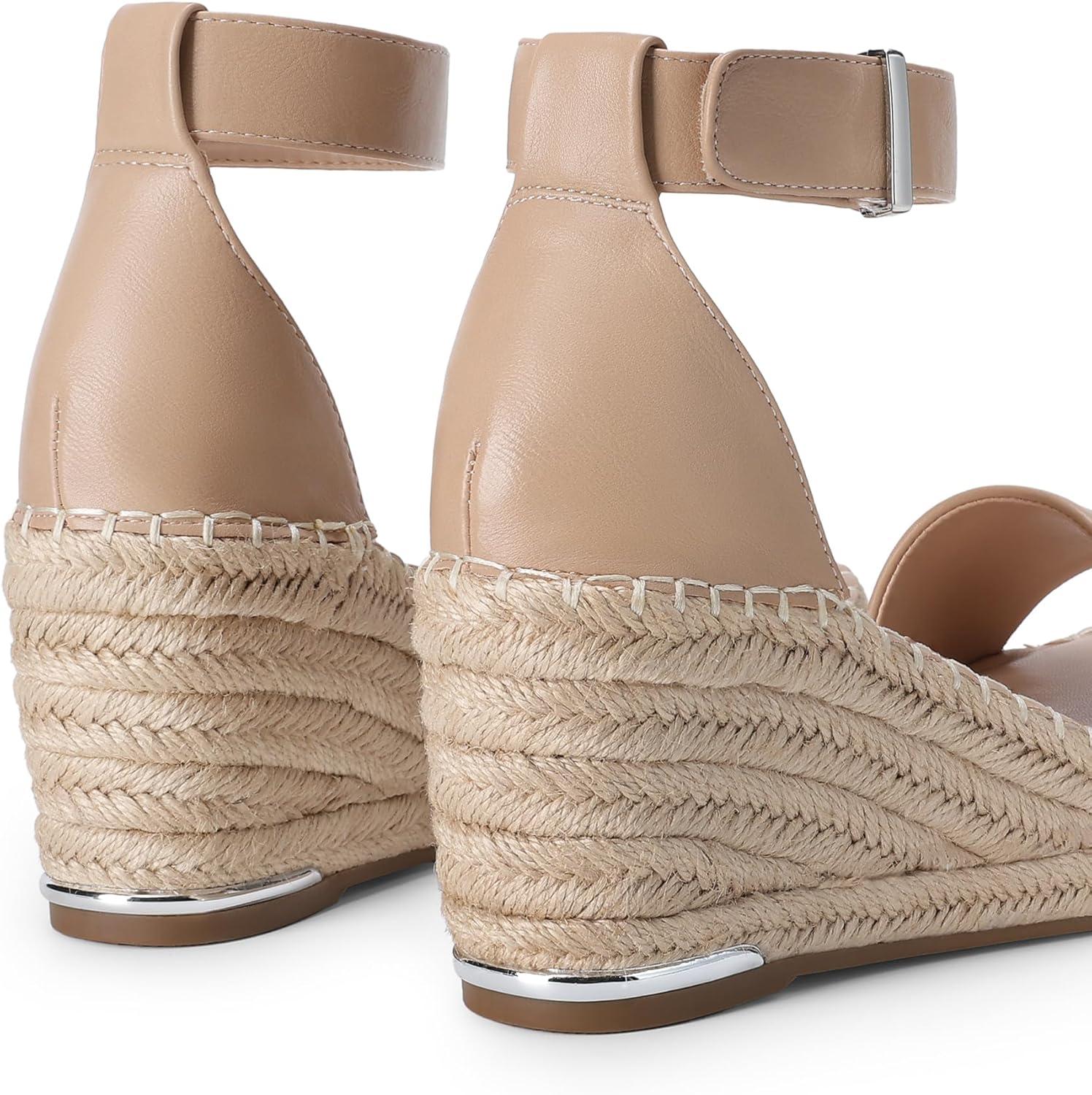 imageDREAM PAIRS Womens Wedge Sandals Open Toe Espadrilles Sandals Comfortable Dressy Ankle Strap Platform Sandals Suitable for Work Beach Summer ShoesNude