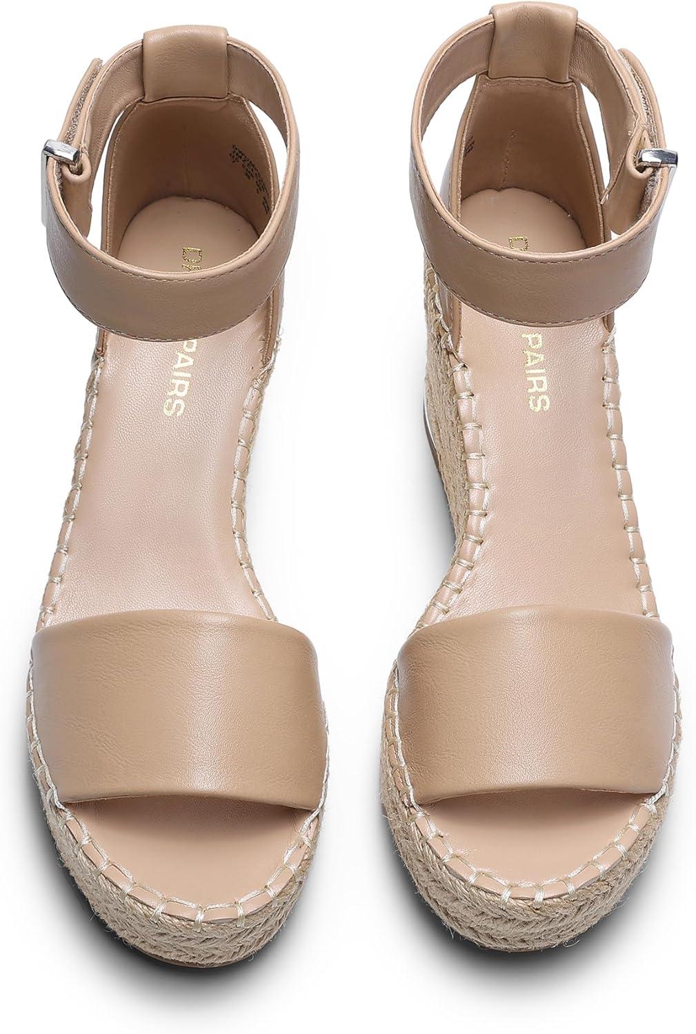 imageDREAM PAIRS Womens Wedge Sandals Open Toe Espadrilles Sandals Comfortable Dressy Ankle Strap Platform Sandals Suitable for Work Beach Summer ShoesNude