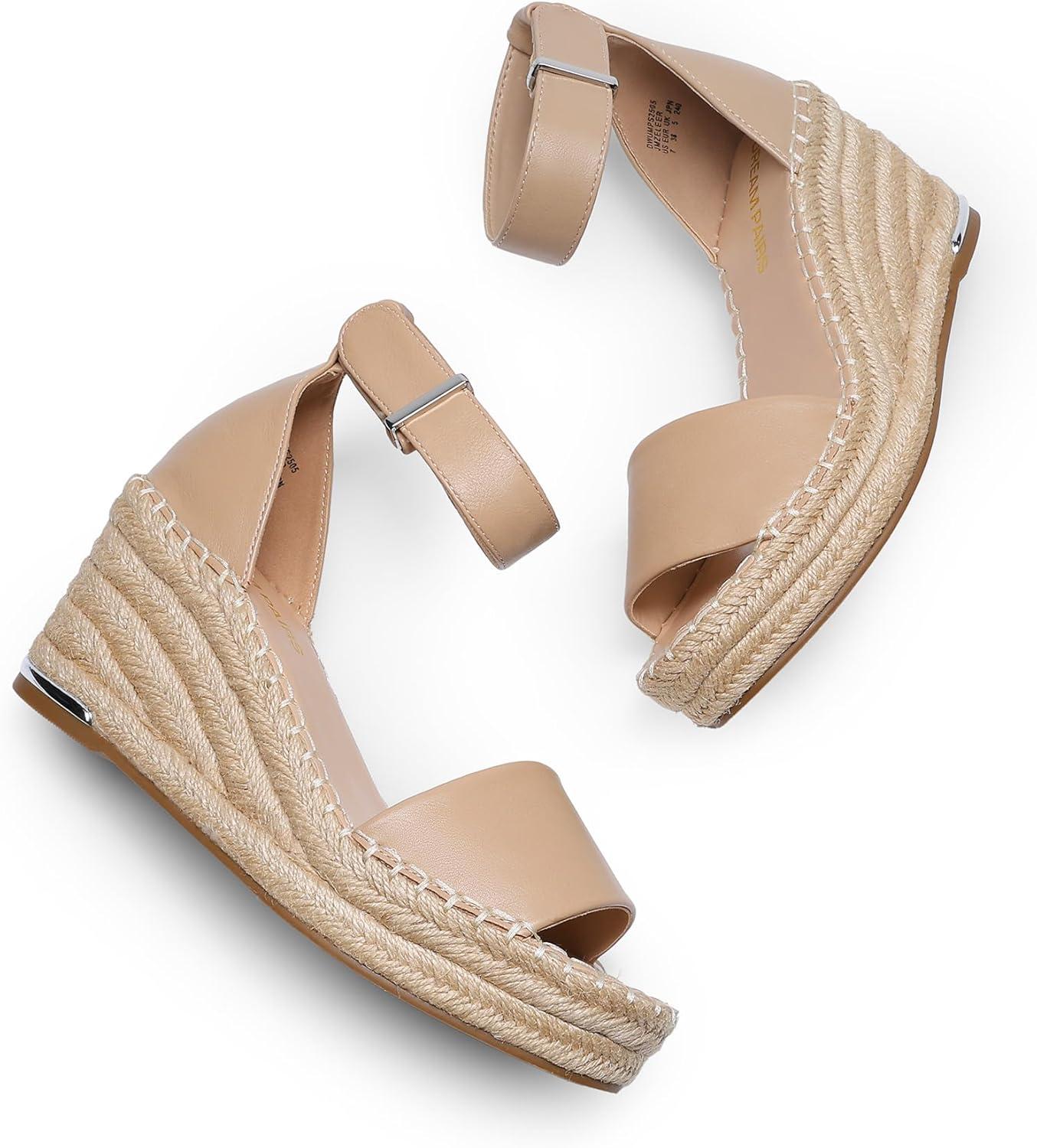 imageDREAM PAIRS Womens Wedge Sandals Open Toe Espadrilles Sandals Comfortable Dressy Ankle Strap Platform Sandals Suitable for Work Beach Summer ShoesNude