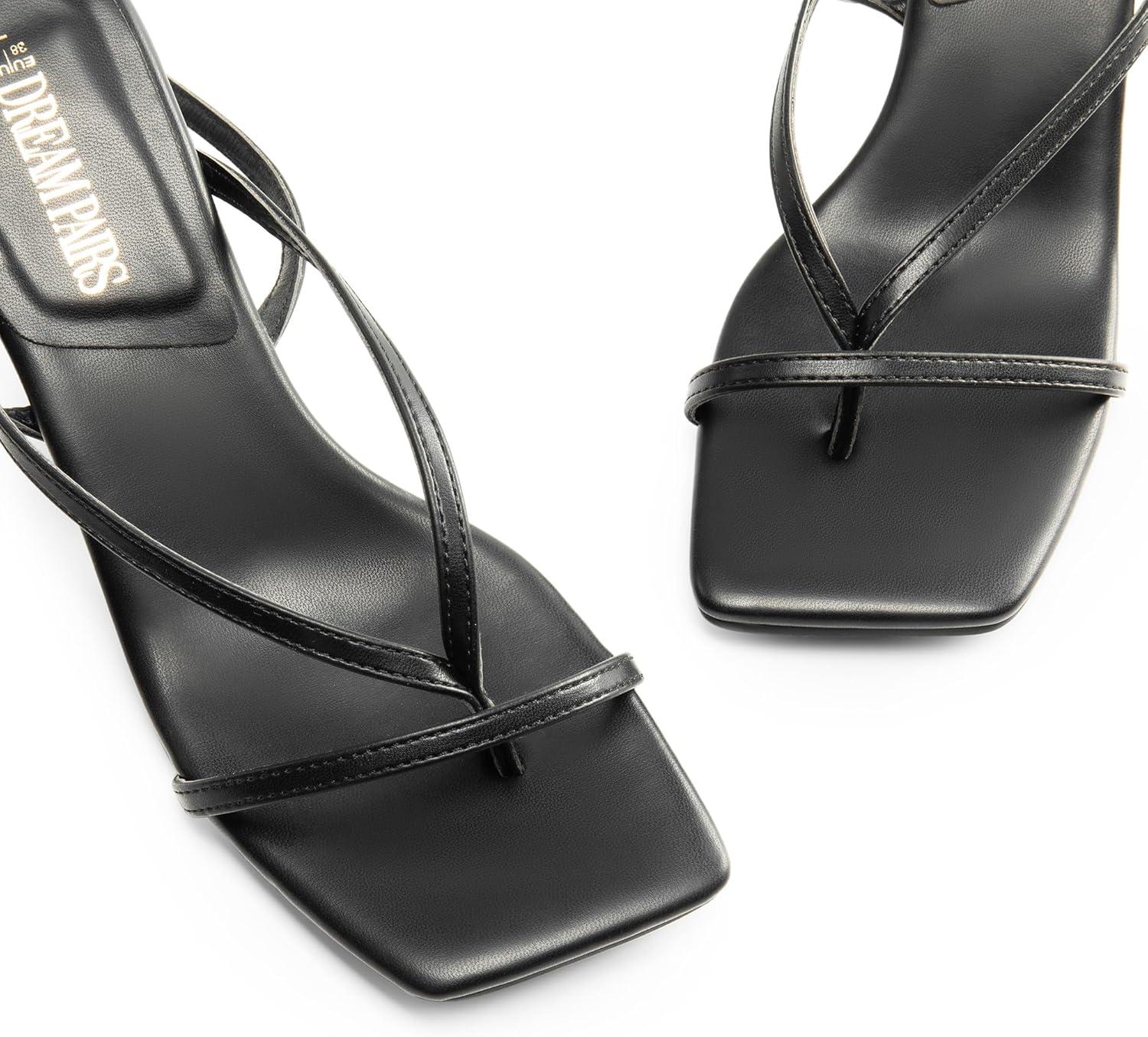 imageDREAM PAIRS Womens kitten Low Strappy Lace Up Heels Open Square Toe Thong Ankle Strap Heels Sexy Fashion Comfort Dress Shoes Party Sylvestra Pumps Heeled SandalsBlackpu