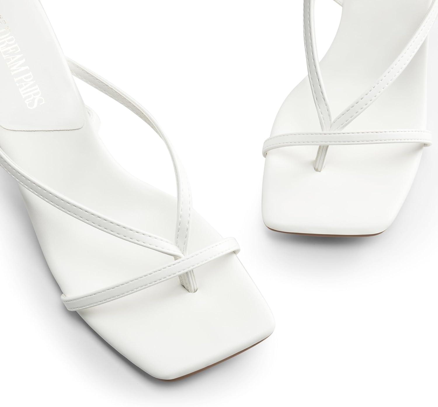 imageDREAM PAIRS Womens kitten Low Strappy Lace Up Heels Open Square Toe Thong Ankle Strap Heels Sexy Fashion Comfort Dress Shoes Party Sylvestra Pumps Heeled SandalsWhitepu