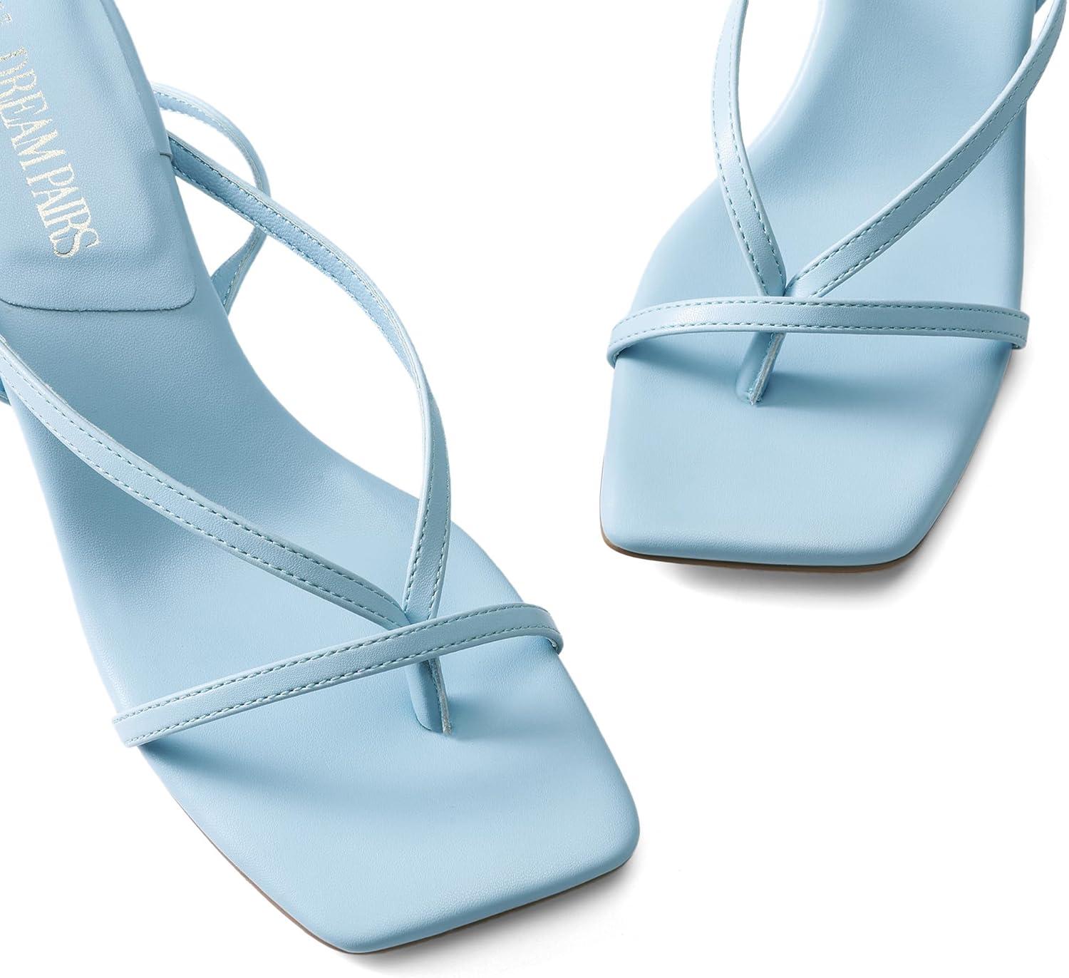 imageDREAM PAIRS Womens kitten Low Strappy Lace Up Heels Open Square Toe Thong Ankle Strap Heels Sexy Fashion Comfort Dress Shoes Party Sylvestra Pumps Heeled SandalsLight Blue