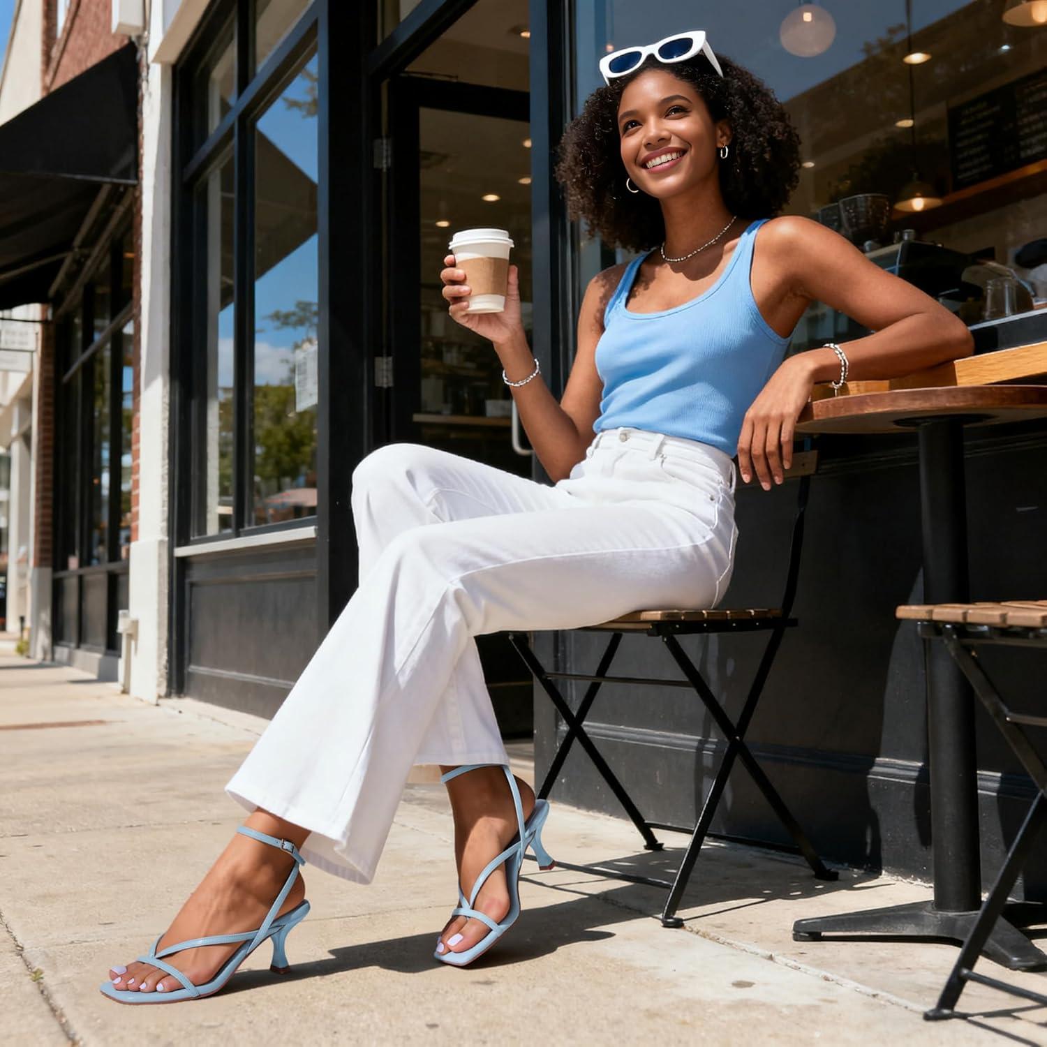 imageDREAM PAIRS Womens kitten Low Strappy Lace Up Heels Open Square Toe Thong Ankle Strap Heels Sexy Fashion Comfort Dress Shoes Party Sylvestra Pumps Heeled SandalsLight Blue