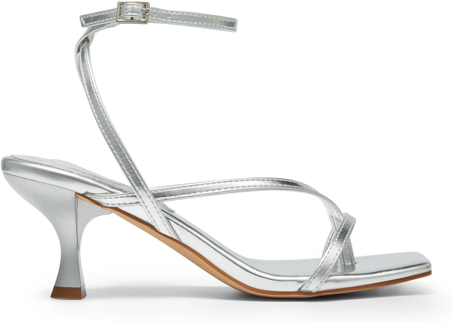 imageDREAM PAIRS Womens kitten Low Strappy Lace Up Heels Open Square Toe Thong Ankle Strap Heels Sexy Fashion Comfort Dress Shoes Party Sylvestra Pumps Heeled SandalsSilverpu