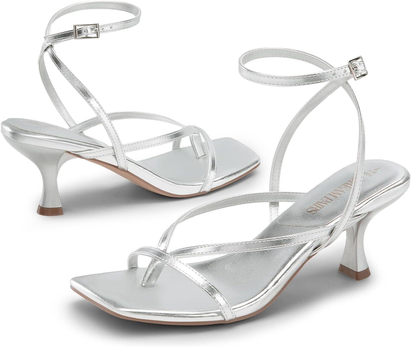 imageDREAM PAIRS Womens kitten Low Strappy Lace Up Heels Open Square Toe Thong Ankle Strap Heels Sexy Fashion Comfort Dress Shoes Party Sylvestra Pumps Heeled SandalsSilverpu