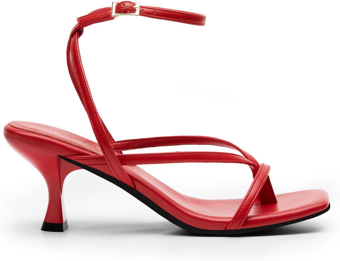 imageDREAM PAIRS Womens kitten Low Strappy Lace Up Heels Open Square Toe Thong Ankle Strap Heels Sexy Fashion Comfort Dress Shoes Party Sylvestra Pumps Heeled SandalsRedpu