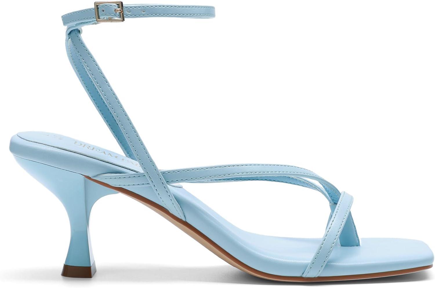 imageDREAM PAIRS Womens kitten Low Strappy Lace Up Heels Open Square Toe Thong Ankle Strap Heels Sexy Fashion Comfort Dress Shoes Party Sylvestra Pumps Heeled SandalsLight Blue