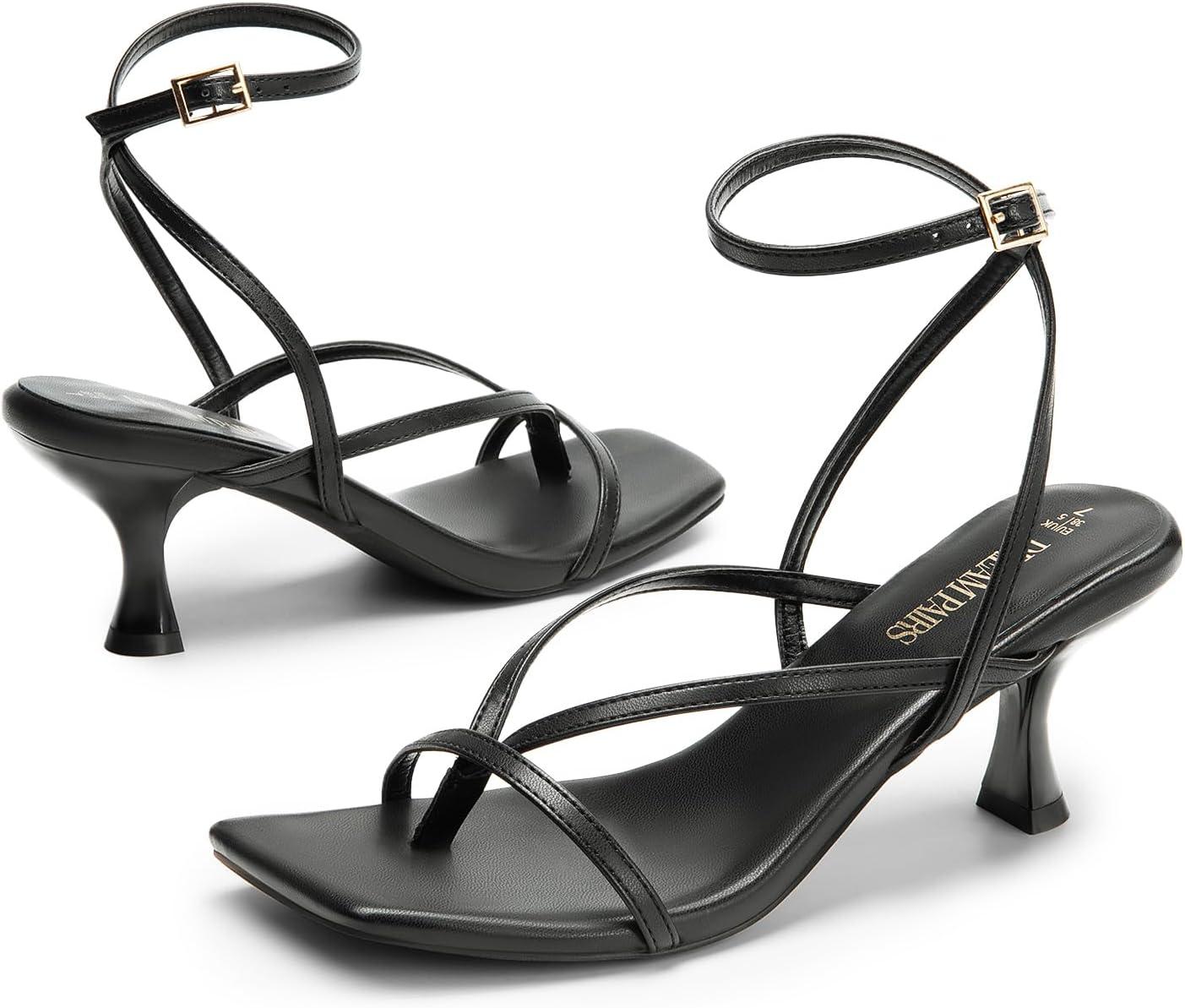 imageDREAM PAIRS Womens kitten Low Strappy Lace Up Heels Open Square Toe Thong Ankle Strap Heels Sexy Fashion Comfort Dress Shoes Party Sylvestra Pumps Heeled SandalsBlackpu