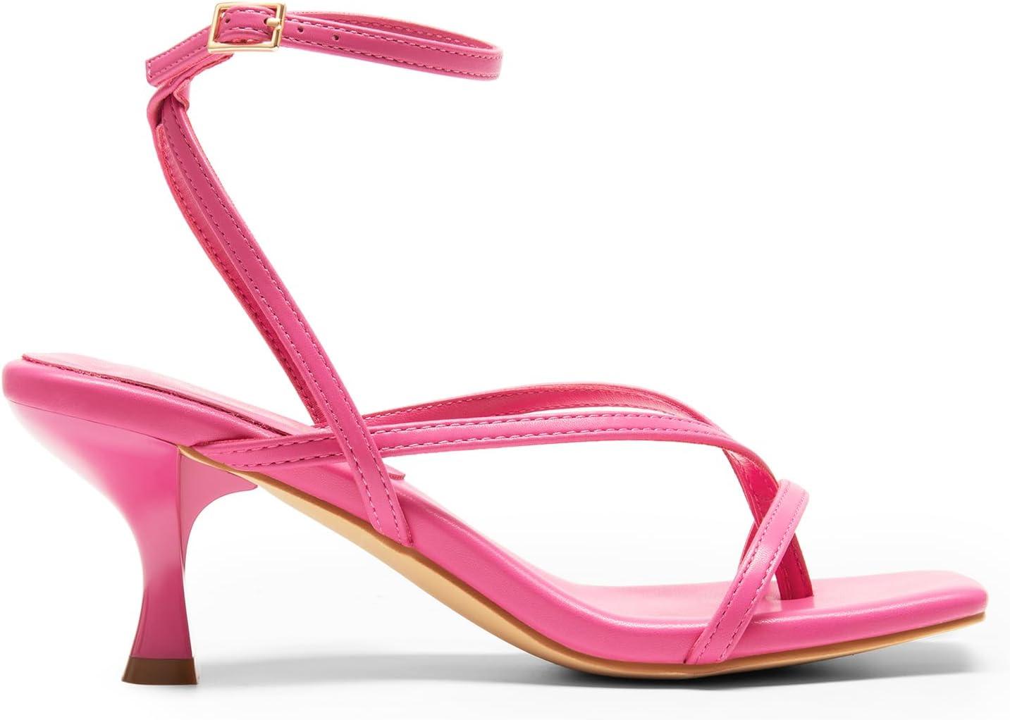 imageDREAM PAIRS Womens kitten Low Strappy Lace Up Heels Open Square Toe Thong Ankle Strap Heels Sexy Fashion Comfort Dress Shoes Party Sylvestra Pumps Heeled SandalsHot Pinkpu