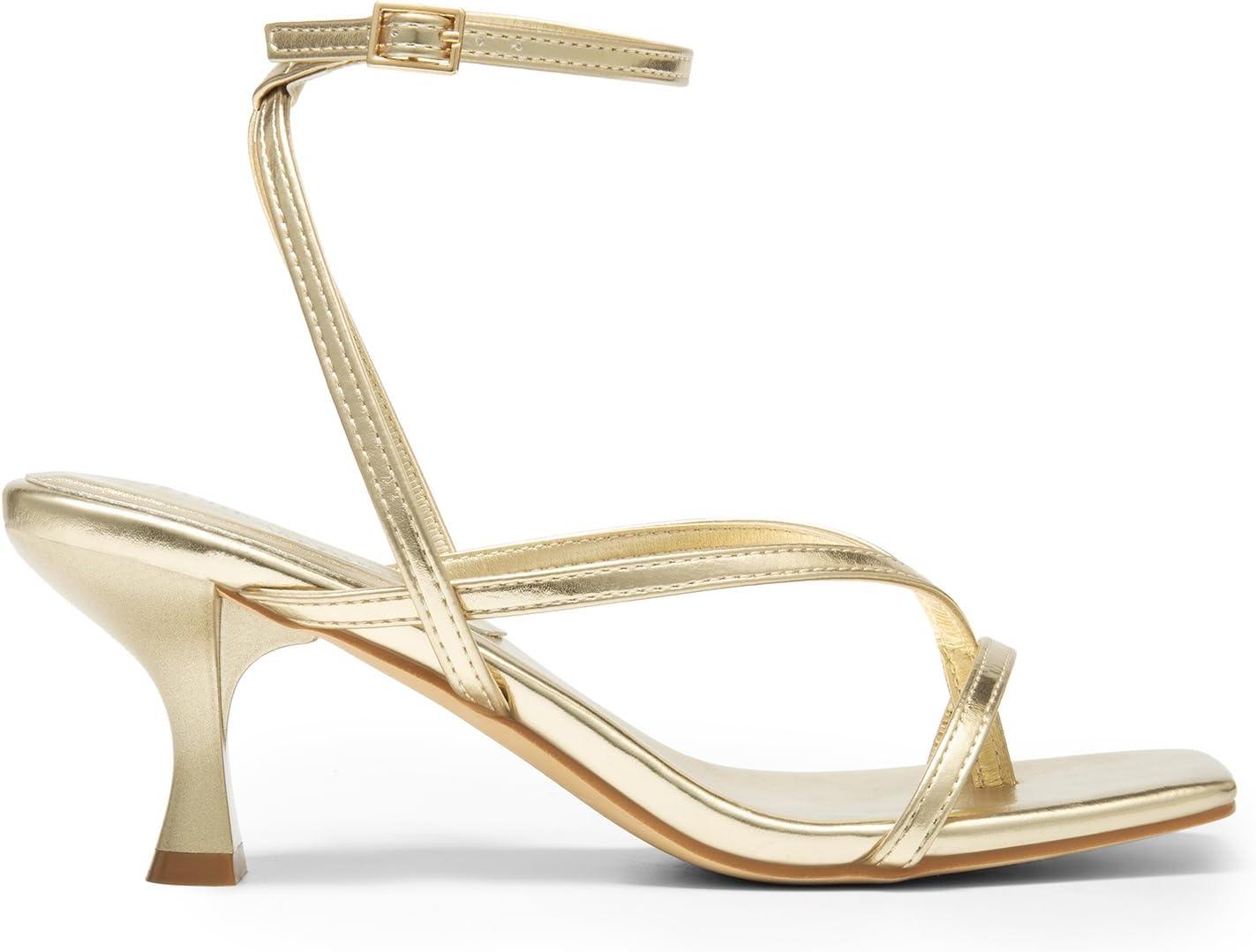 imageDREAM PAIRS Womens kitten Low Strappy Lace Up Heels Open Square Toe Thong Ankle Strap Heels Sexy Fashion Comfort Dress Shoes Party Sylvestra Pumps Heeled SandalsGoldpu