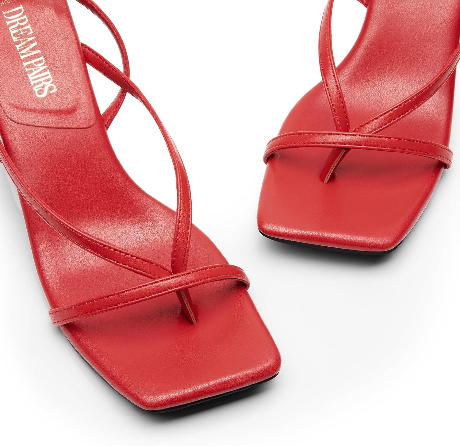 imageDREAM PAIRS Womens kitten Low Strappy Lace Up Heels Open Square Toe Thong Ankle Strap Heels Sexy Fashion Comfort Dress Shoes Party Sylvestra Pumps Heeled SandalsRedpu