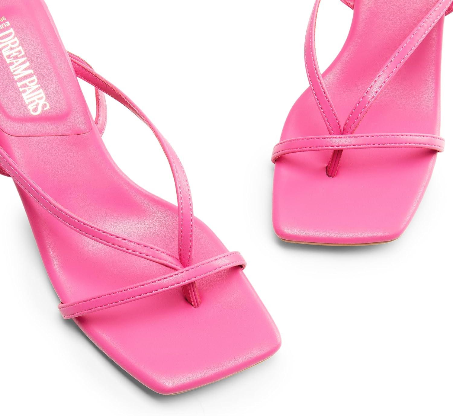 imageDREAM PAIRS Womens kitten Low Strappy Lace Up Heels Open Square Toe Thong Ankle Strap Heels Sexy Fashion Comfort Dress Shoes Party Sylvestra Pumps Heeled SandalsHot Pinkpu