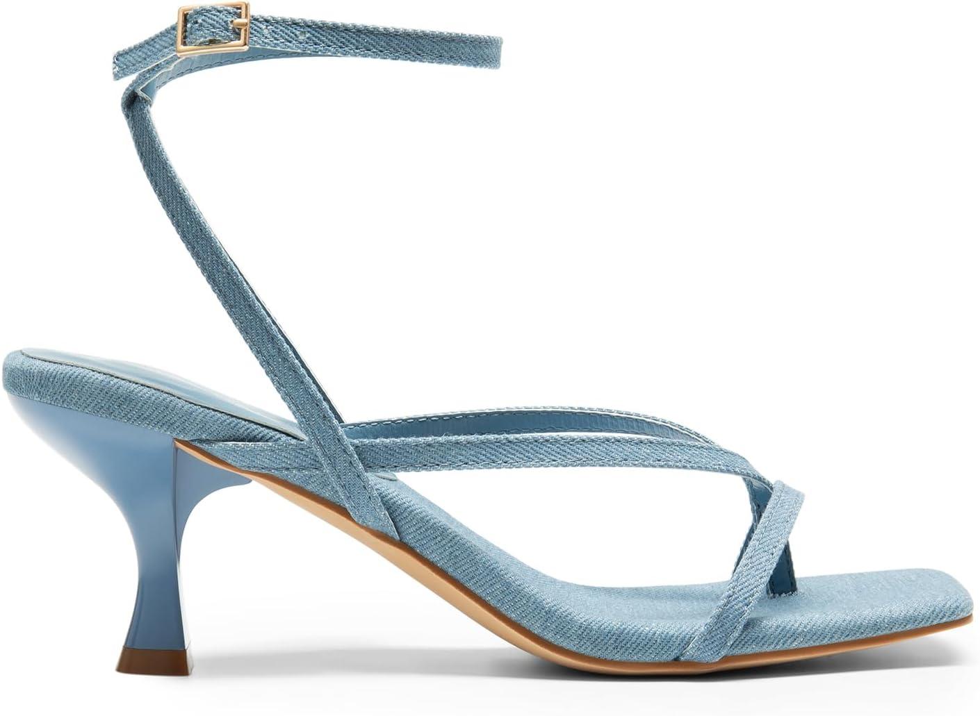 imageDREAM PAIRS Womens kitten Low Strappy Lace Up Heels Open Square Toe Thong Ankle Strap Heels Sexy Fashion Comfort Dress Shoes Party Sylvestra Pumps Heeled SandalsDenim Blue