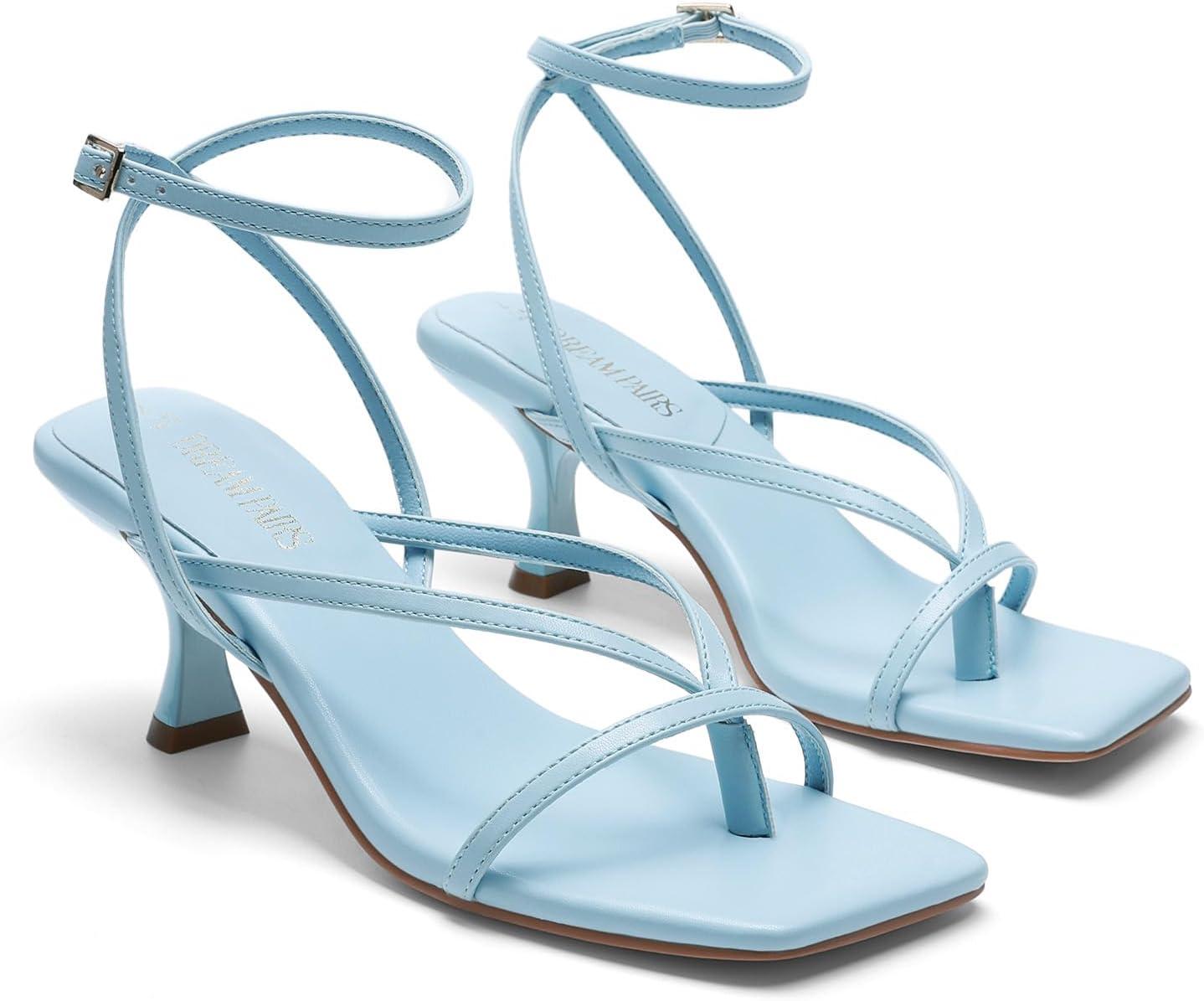 imageDREAM PAIRS Womens kitten Low Strappy Lace Up Heels Open Square Toe Thong Ankle Strap Heels Sexy Fashion Comfort Dress Shoes Party Sylvestra Pumps Heeled SandalsLight Blue