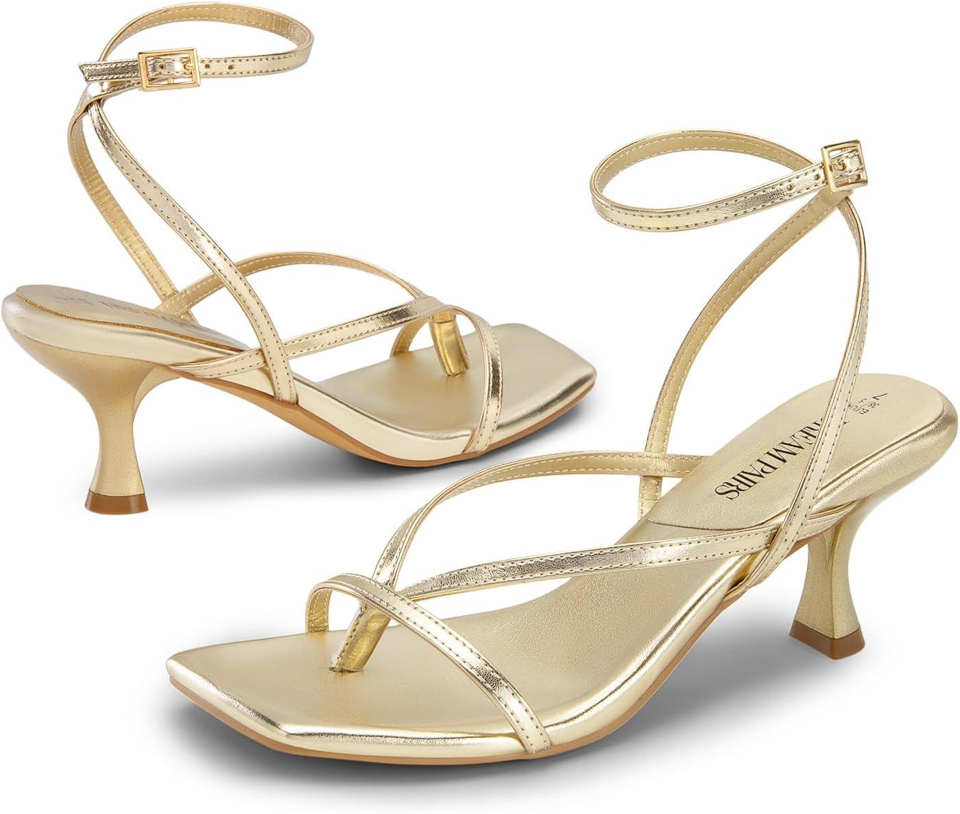imageDREAM PAIRS Womens kitten Low Strappy Lace Up Heels Open Square Toe Thong Ankle Strap Heels Sexy Fashion Comfort Dress Shoes Party Sylvestra Pumps Heeled SandalsGoldpu