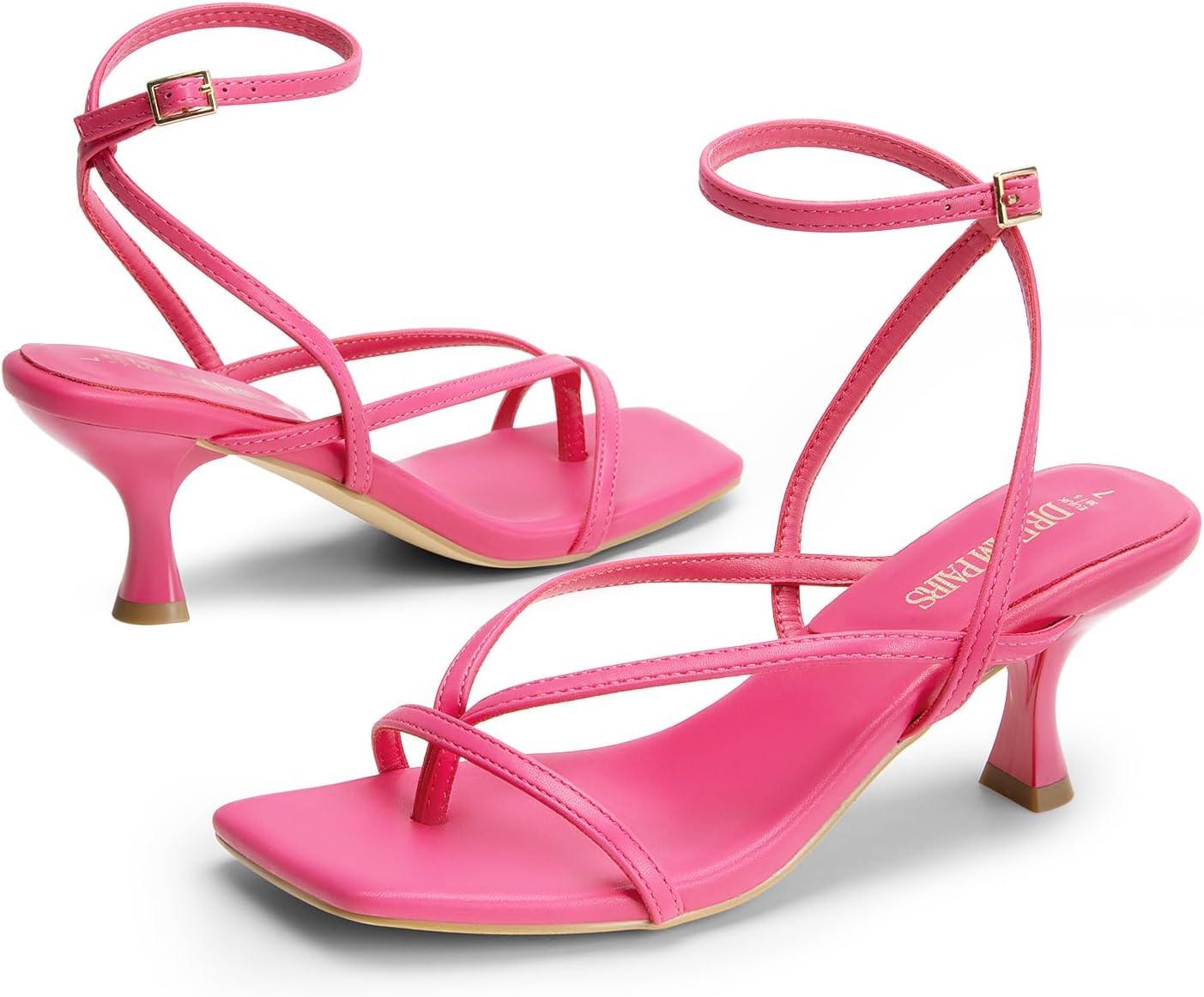 imageDREAM PAIRS Womens kitten Low Strappy Lace Up Heels Open Square Toe Thong Ankle Strap Heels Sexy Fashion Comfort Dress Shoes Party Sylvestra Pumps Heeled SandalsHot Pinkpu