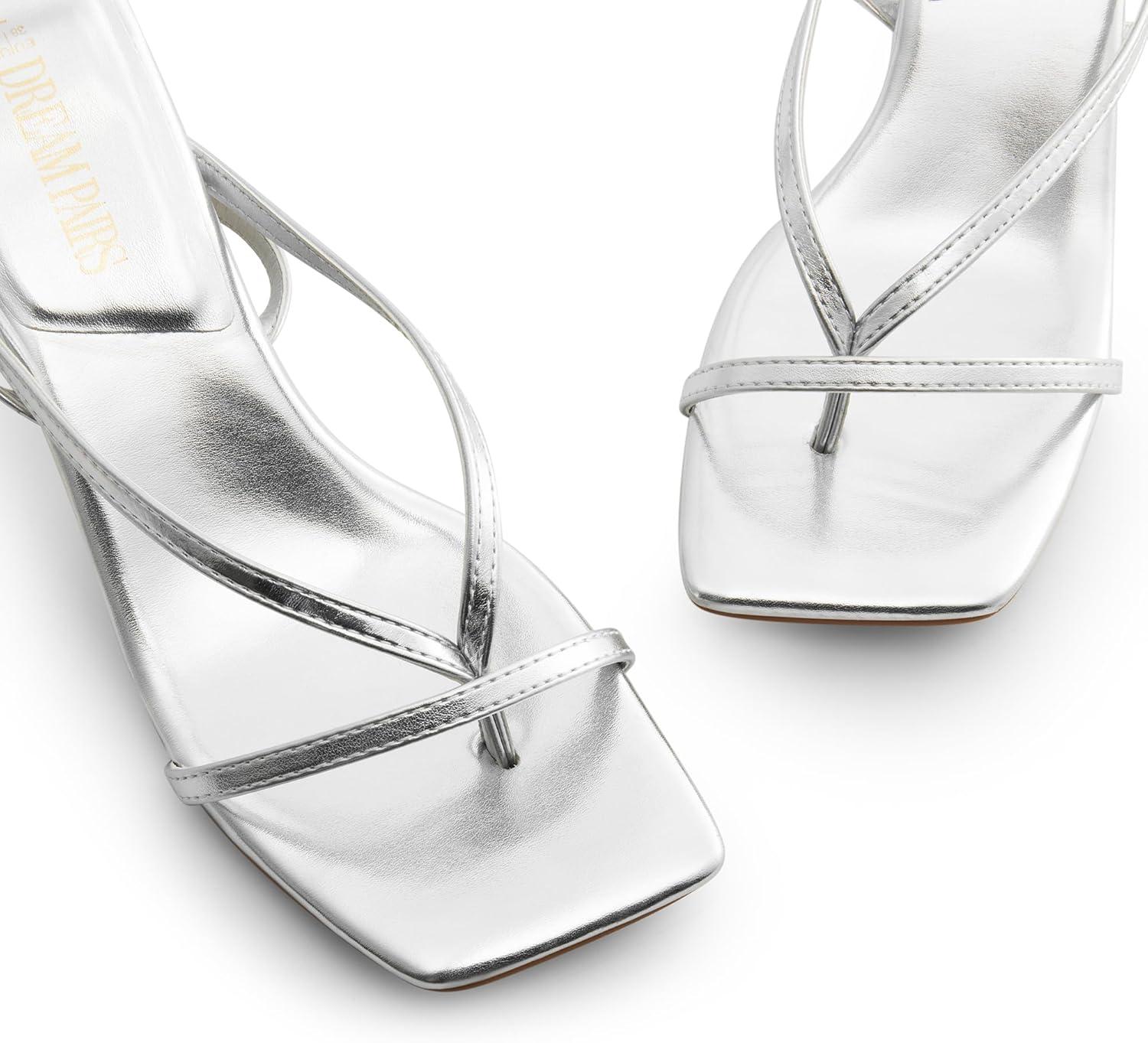 imageDREAM PAIRS Womens kitten Low Strappy Lace Up Heels Open Square Toe Thong Ankle Strap Heels Sexy Fashion Comfort Dress Shoes Party Sylvestra Pumps Heeled SandalsSilverpu