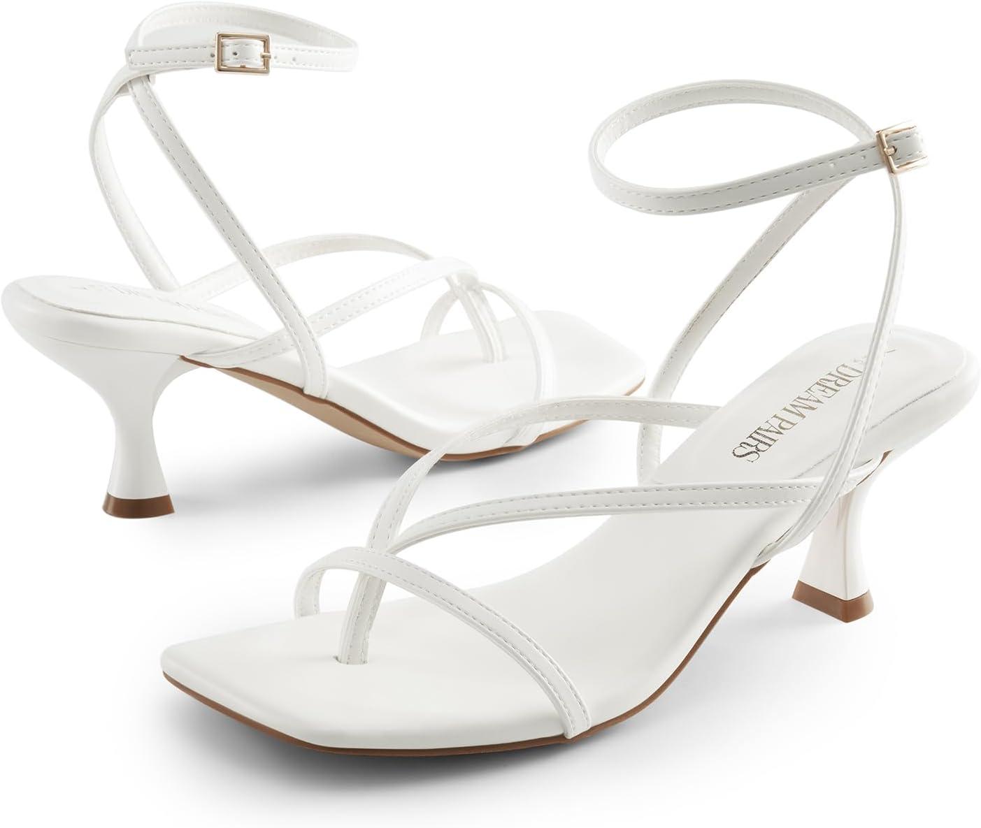 imageDREAM PAIRS Womens kitten Low Strappy Lace Up Heels Open Square Toe Thong Ankle Strap Heels Sexy Fashion Comfort Dress Shoes Party Sylvestra Pumps Heeled SandalsWhitepu