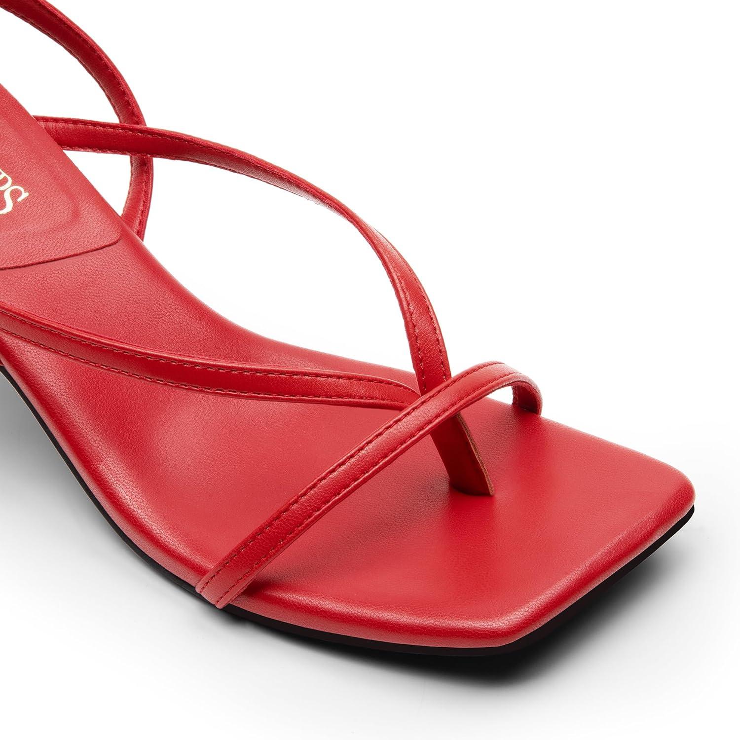 imageDREAM PAIRS Womens kitten Low Strappy Lace Up Heels Open Square Toe Thong Ankle Strap Heels Sexy Fashion Comfort Dress Shoes Party Sylvestra Pumps Heeled SandalsRedpu