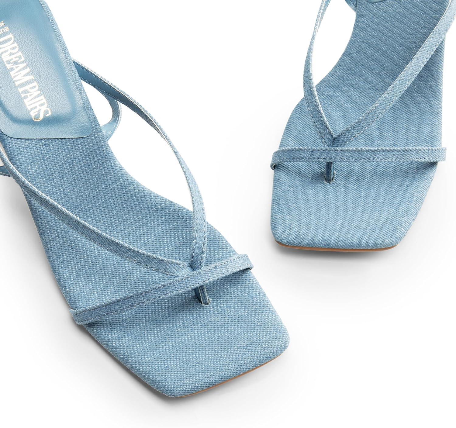 imageDREAM PAIRS Womens kitten Low Strappy Lace Up Heels Open Square Toe Thong Ankle Strap Heels Sexy Fashion Comfort Dress Shoes Party Sylvestra Pumps Heeled SandalsDenim Blue