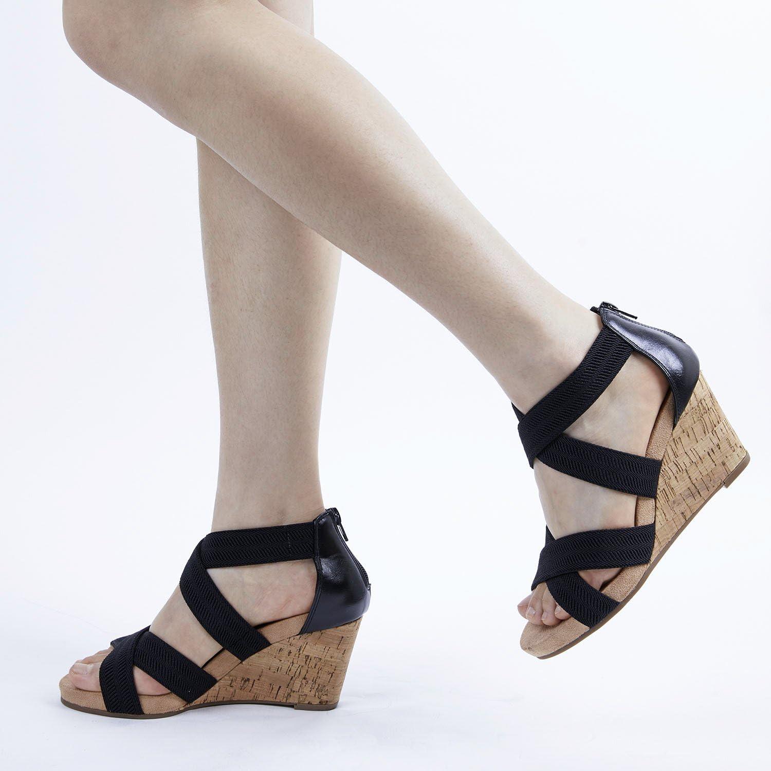 imageDREAM PAIRS womens Ankle Strap Platform Wedge SandalBlack