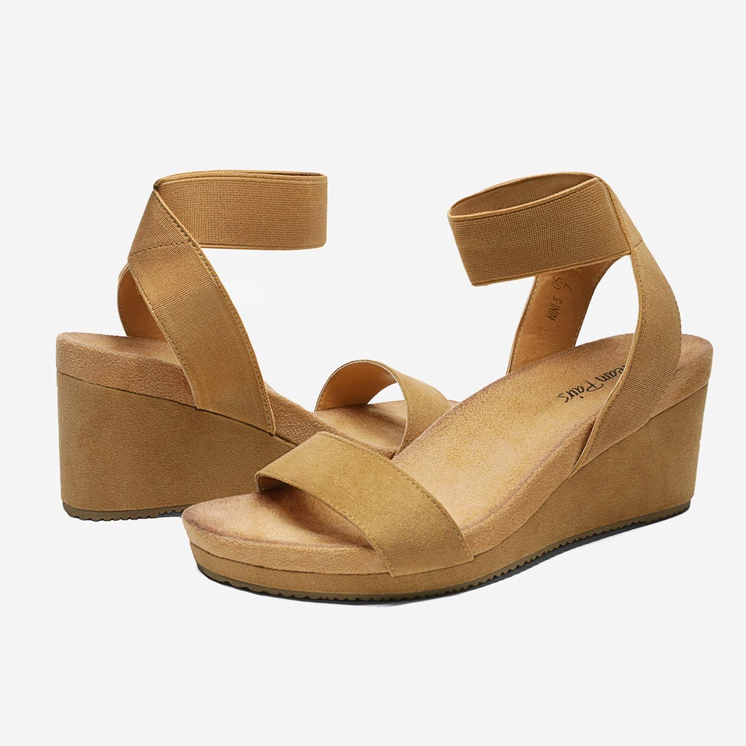 imageDREAM PAIRS womens Ankle Strap Platform Wedge SandalCamel
