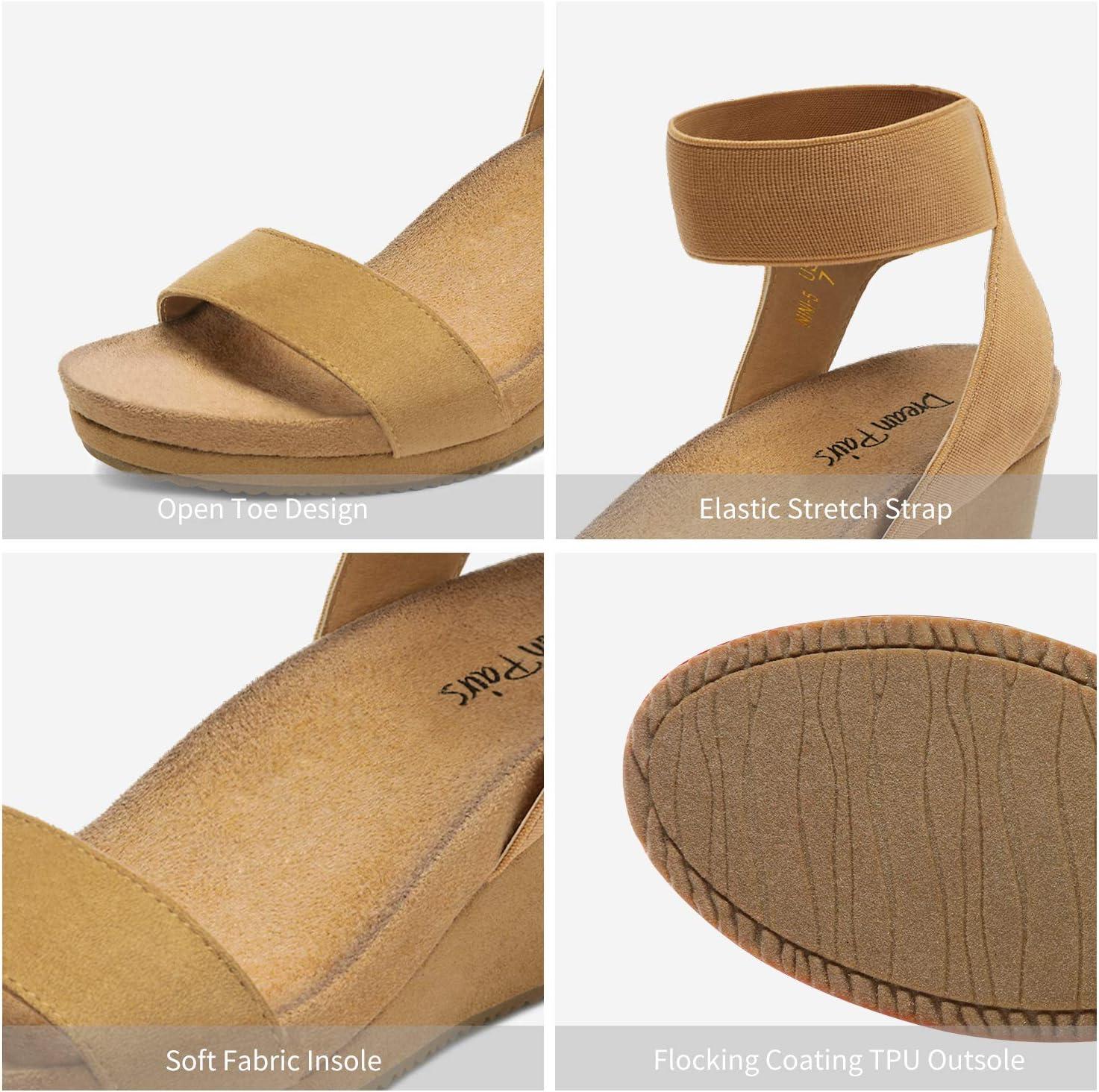 imageDREAM PAIRS womens Ankle Strap Platform Wedge SandalCamel
