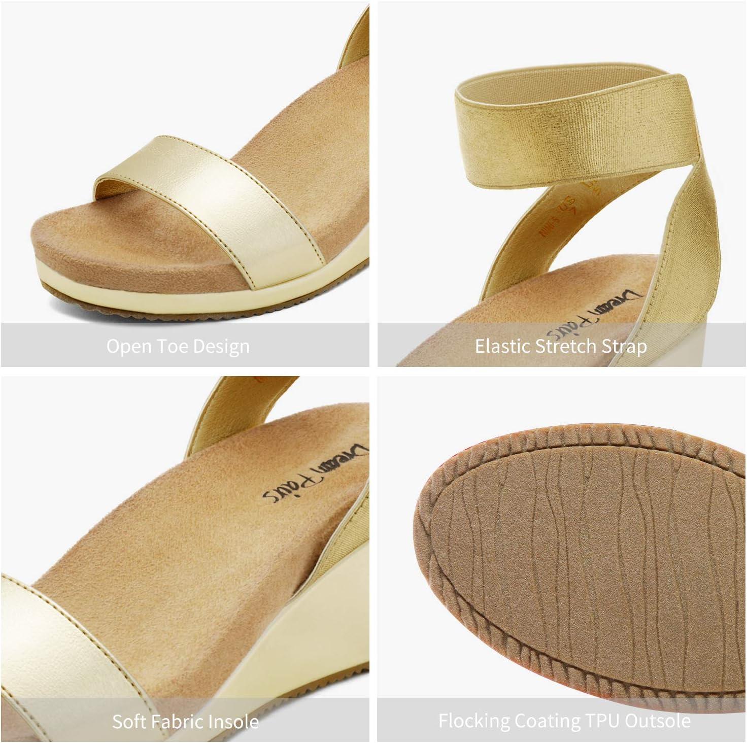 imageDREAM PAIRS womens Ankle Strap Platform Wedge SandalGoldPu