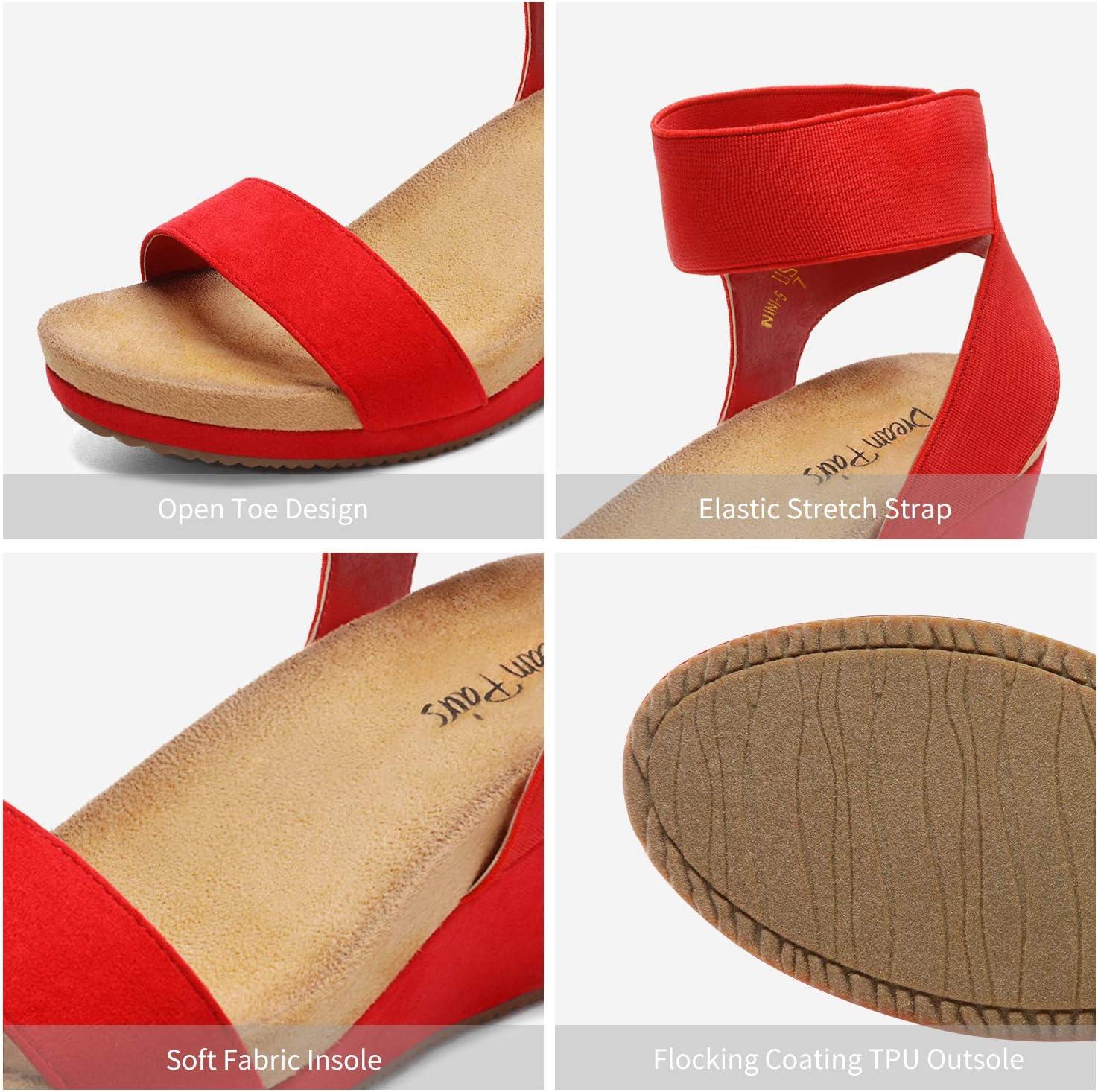 imageDREAM PAIRS womens Ankle Strap Platform Wedge SandalRed