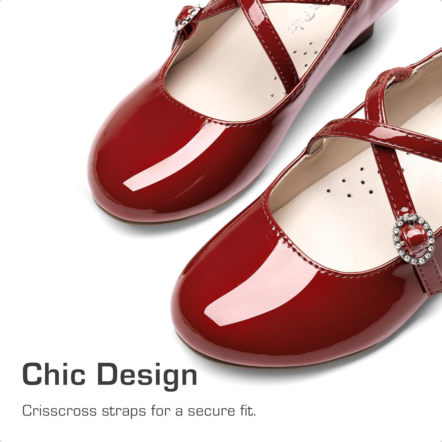 imageDream Pairs Girls Dress Shoes Mary Jane High Heel Round Toe Straps Pumps Flower Wedding Party Princess Flats for LittleBig KidsRed