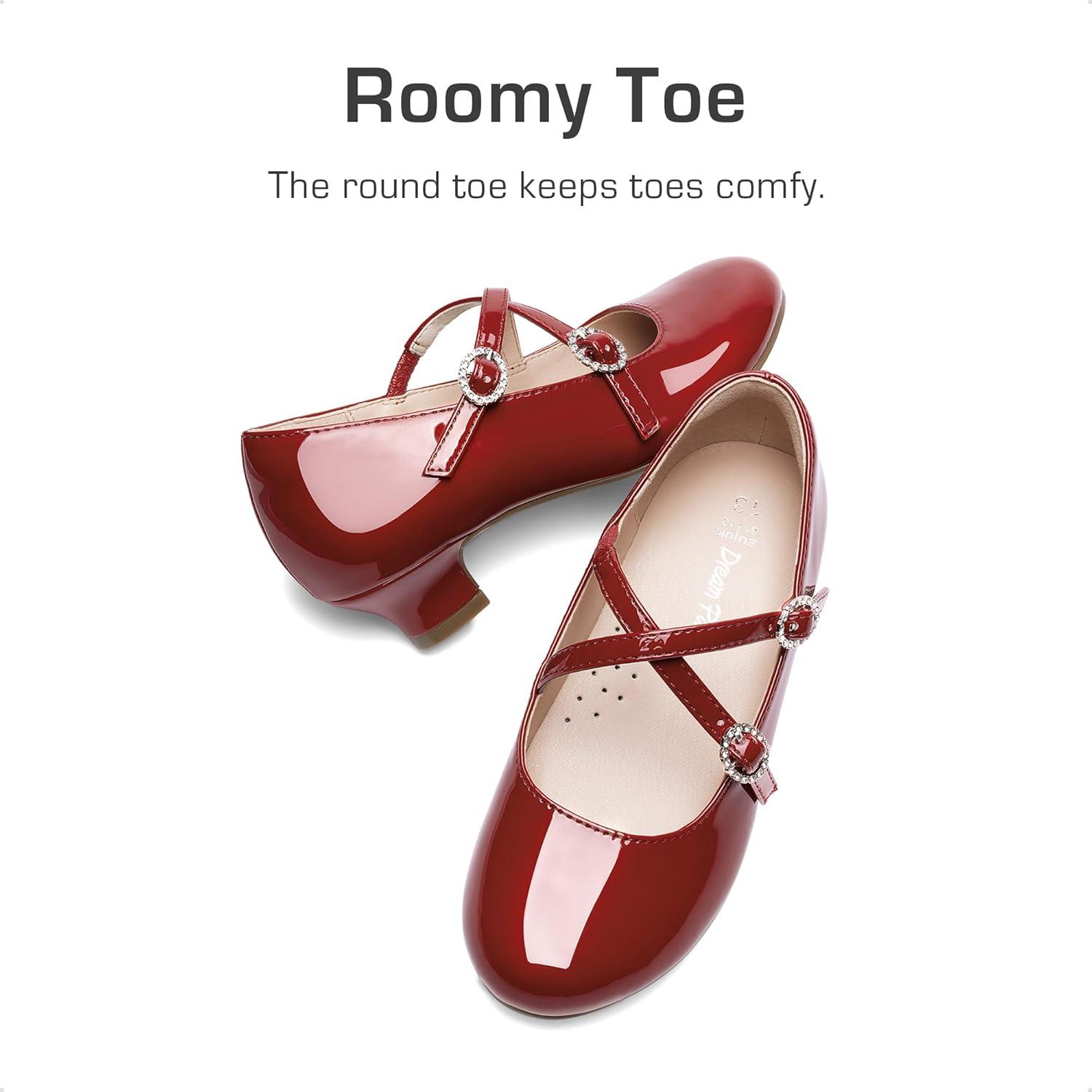 imageDream Pairs Girls Dress Shoes Mary Jane High Heel Round Toe Straps Pumps Flower Wedding Party Princess Flats for LittleBig KidsRed