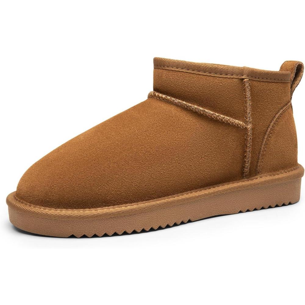 imageDREAM PAIRS Ankle Winter Mini Boots for Women Genuine Suede Faux Fur Lining Water Resistant Warm Snow Boots Slip On Memory Foam Comfort Booties FuzzyClassicChestnut