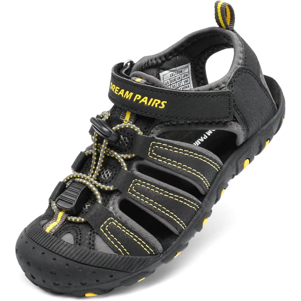 imageDREAM PAIRS Boys Girls ClosedToe Outdoor Summer Sport Sandals for LittleBig KidBlackGreyYellow