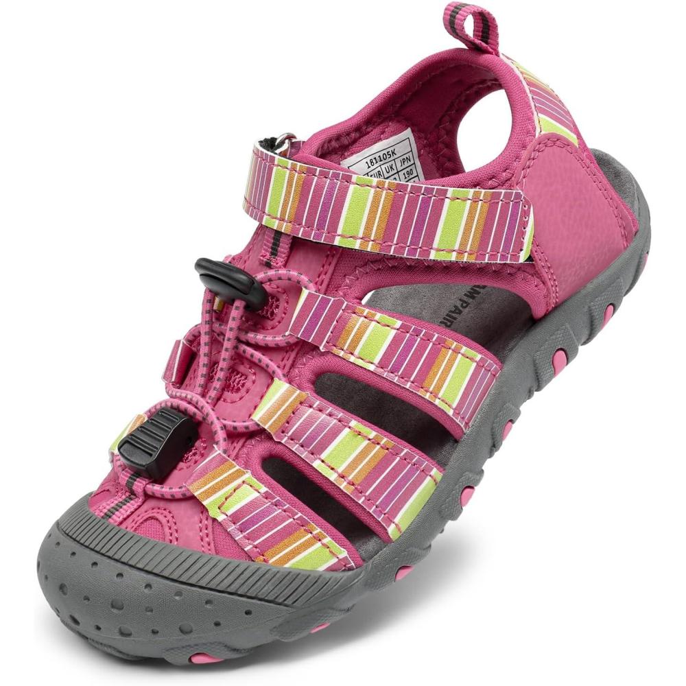 imageDREAM PAIRS Boys Girls ClosedToe Outdoor Summer Sport Sandals for LittleBig KidFuchsiaMultiGrey
