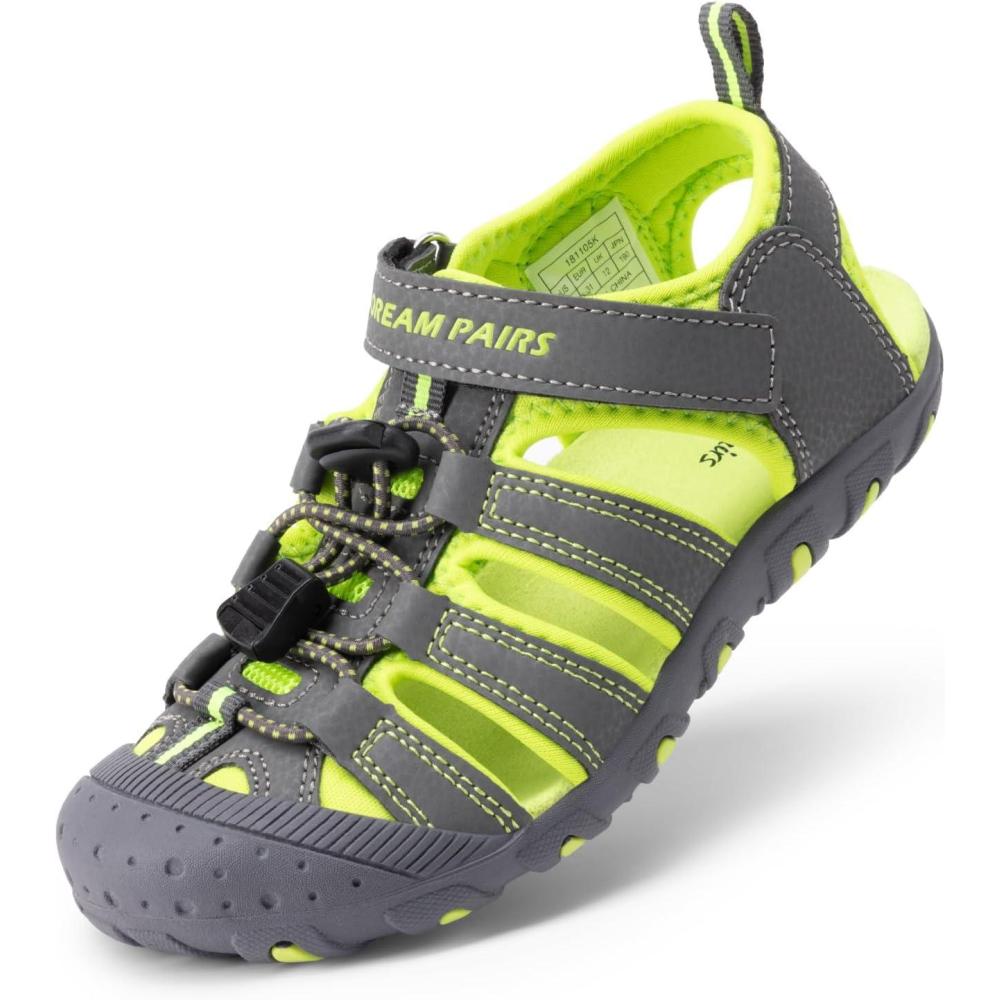 imageDREAM PAIRS Boys Girls ClosedToe Outdoor Summer Sport Sandals for LittleBig KidGreyGreen