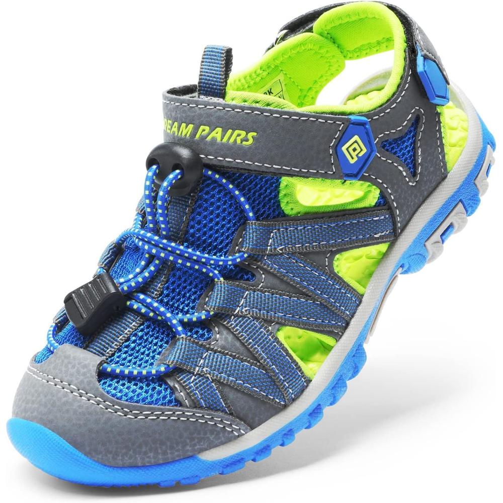 imageDREAM PAIRS Boys Girls ClosedToe Outdoor Summer Sport Sandals for LittleBig KidGreyGreenBlue