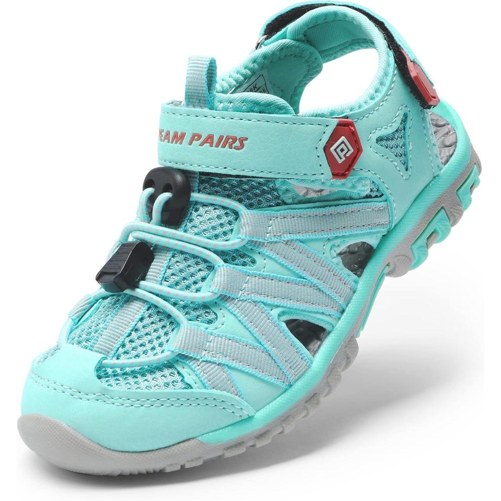 imageDREAM PAIRS Boys Girls ClosedToe Outdoor Summer Sport Sandals for LittleBig KidLightGreenCoral