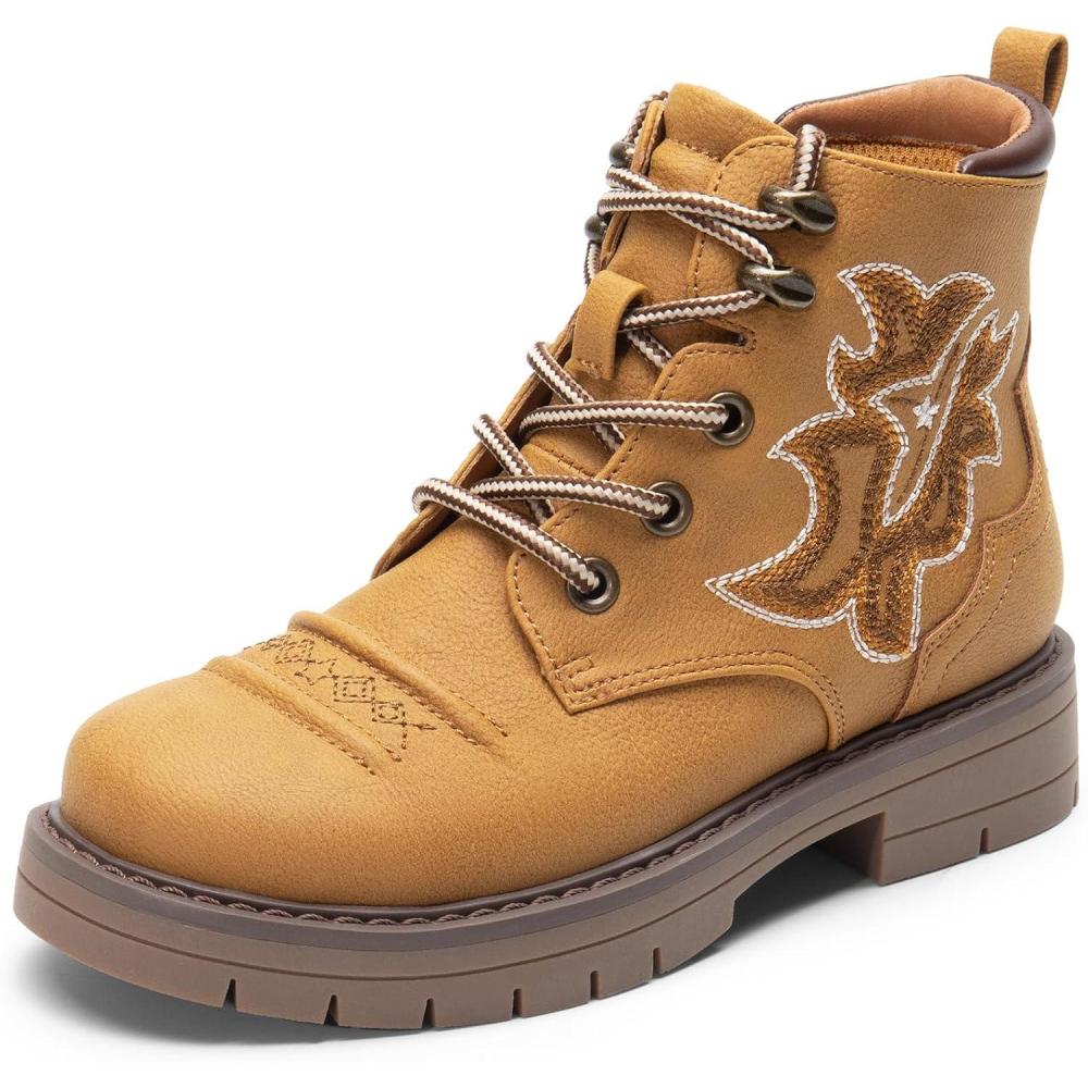 imageDREAM PAIRS Boys Girls Combat Ankle Boots Cowboy Cowgirl Western Embroidered Side Zipper Booties ToddlerLittle KidBig KidCamel
