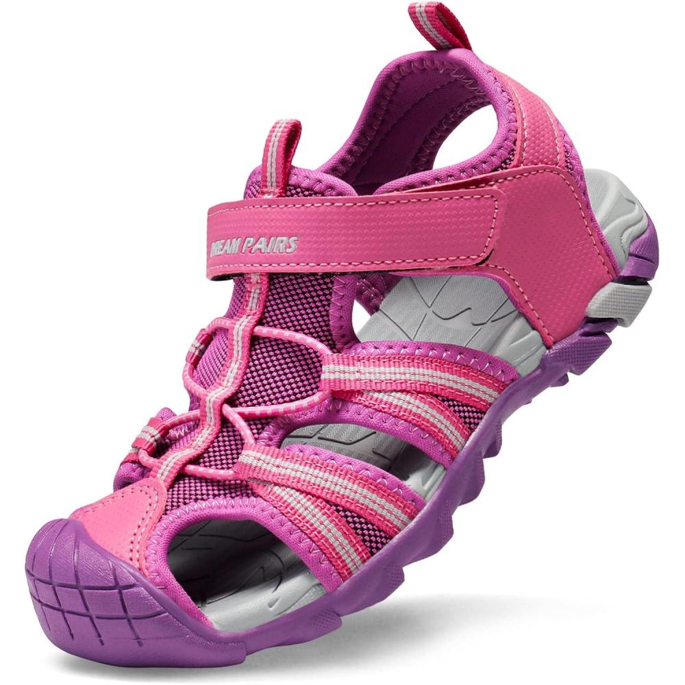 imageDREAM PAIRS Boys Girls Outdoor Summer Sport Athletic Sandals for LittleBig KidFuchsiaLightGrey