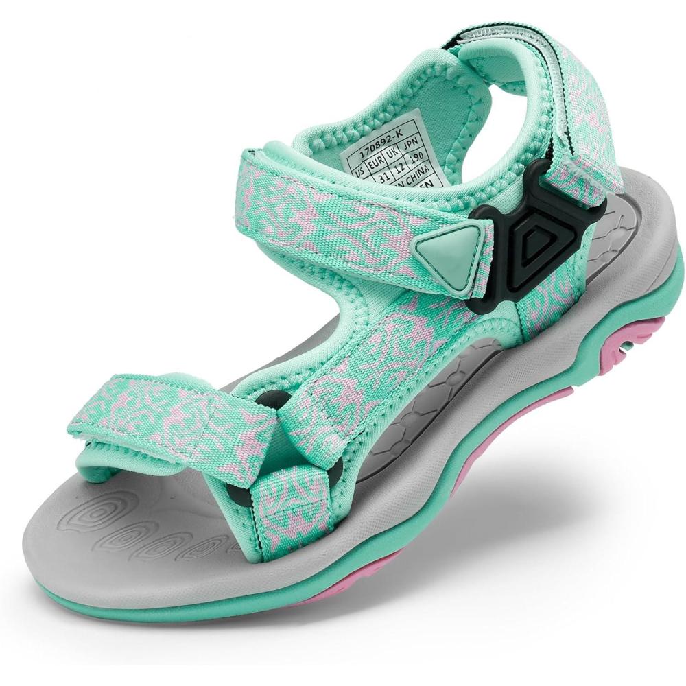 imageDREAM PAIRS Boys Girls Sandals Kids Adventurous LightWeight Adjustable Straps Summer Sandals ToddlerLittle KidBig KidMintPink