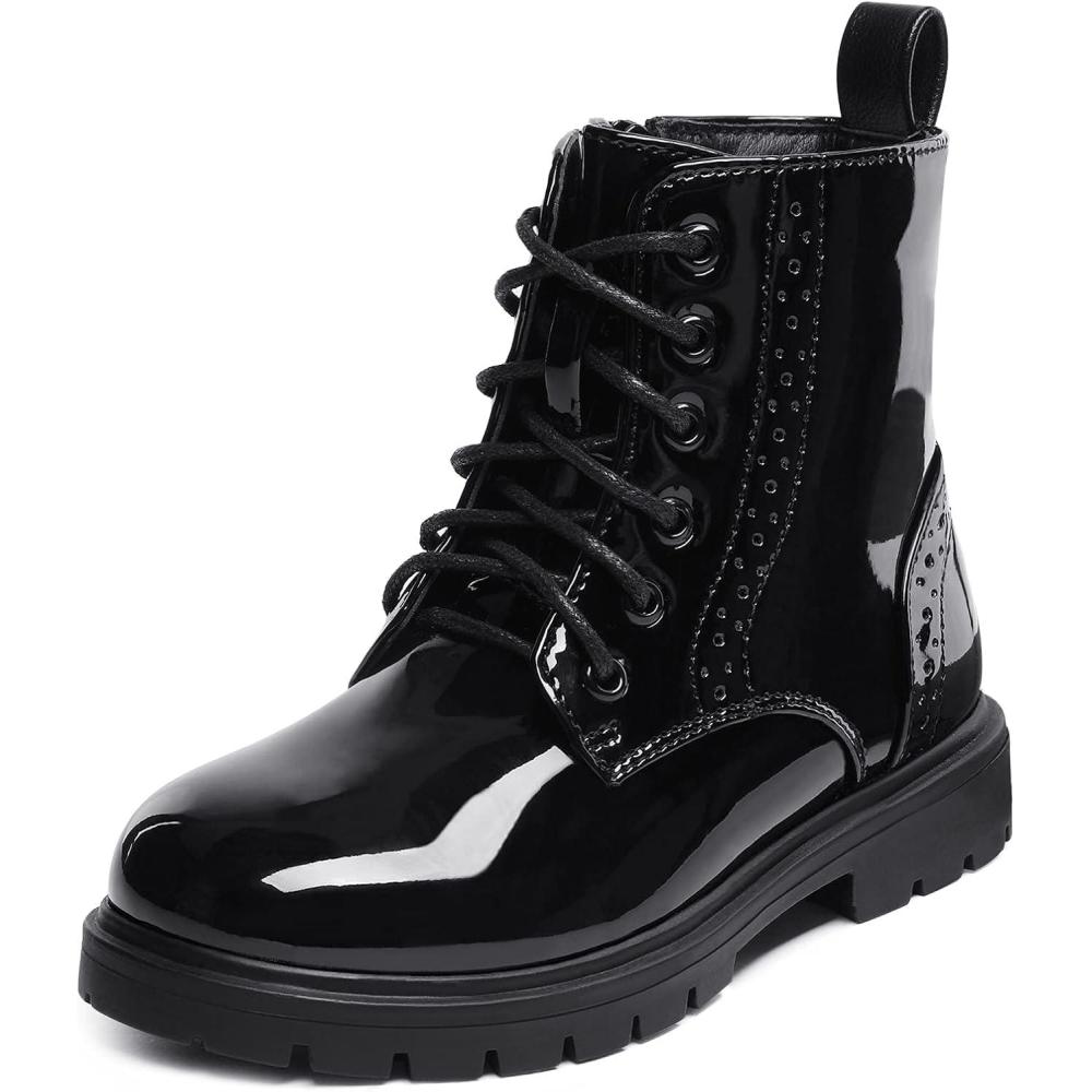 imageDREAM PAIRS Boys Girls Side Zipper Combat Ankle BootsToddlerLittle KidBlack